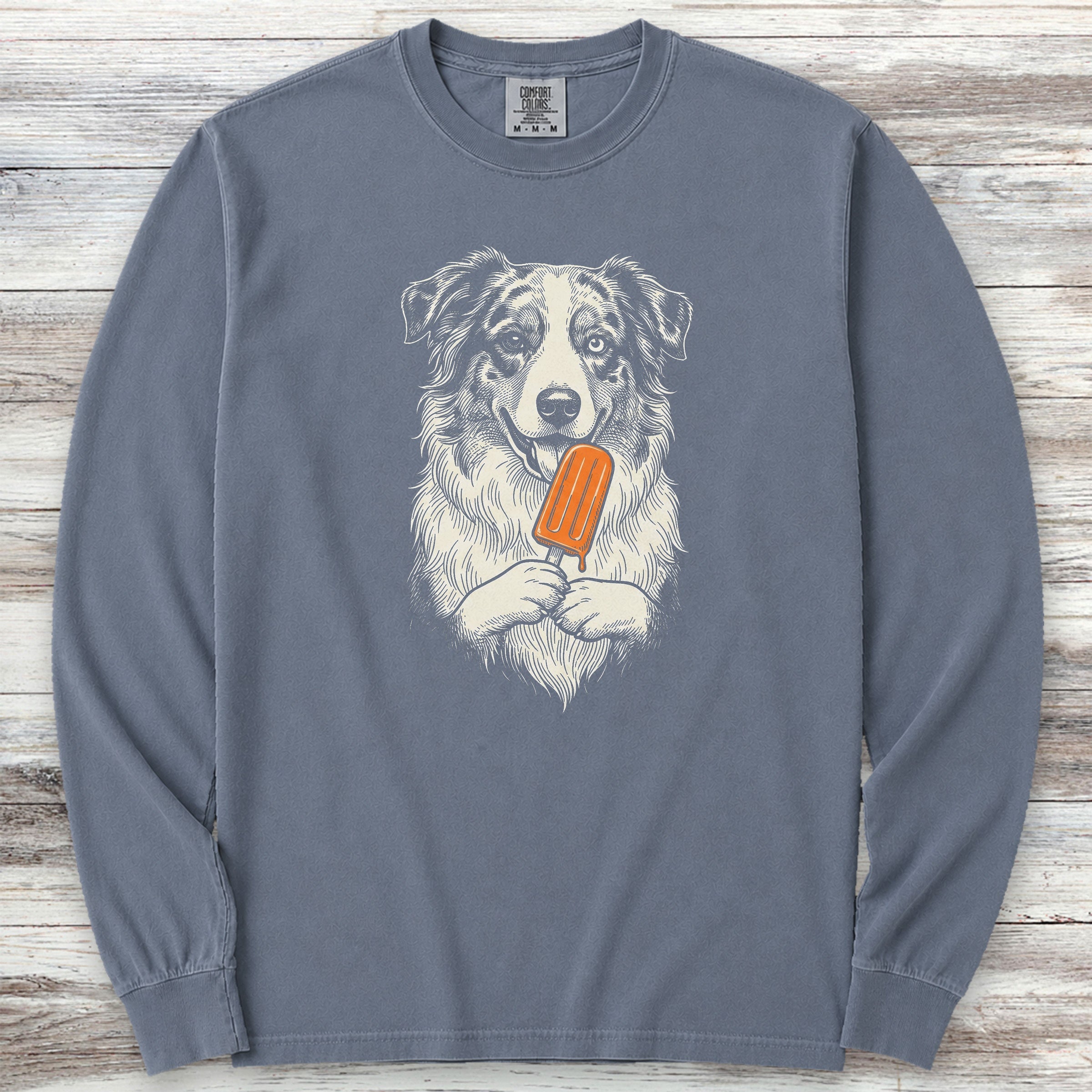 Australian Shepherd Pupsicle Long Sleeve Tee - Blue Jean
