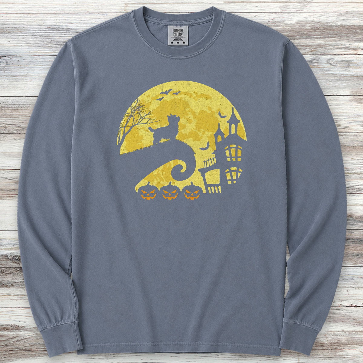 Yorkshire Terrier Halloween Moon Long Sleeve Tee - Blue Jean