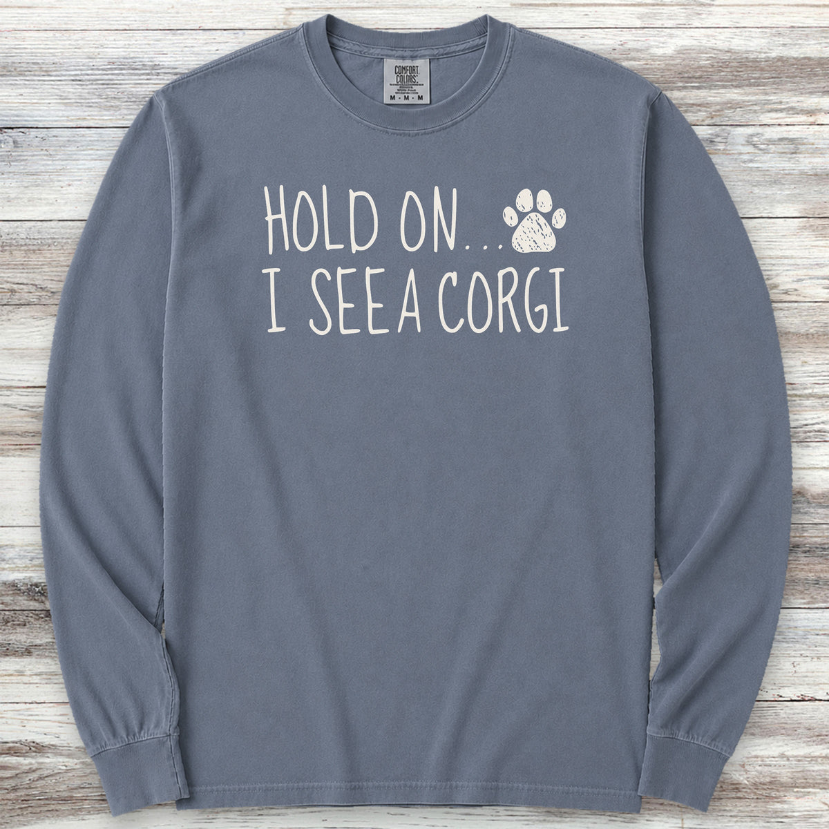 Corgi Hold On Long Sleeve Tee - Blue Jean