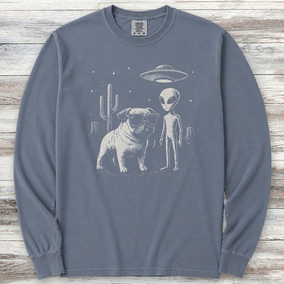Pug Alien Encounter Long Sleeve Tee - Blue Jean