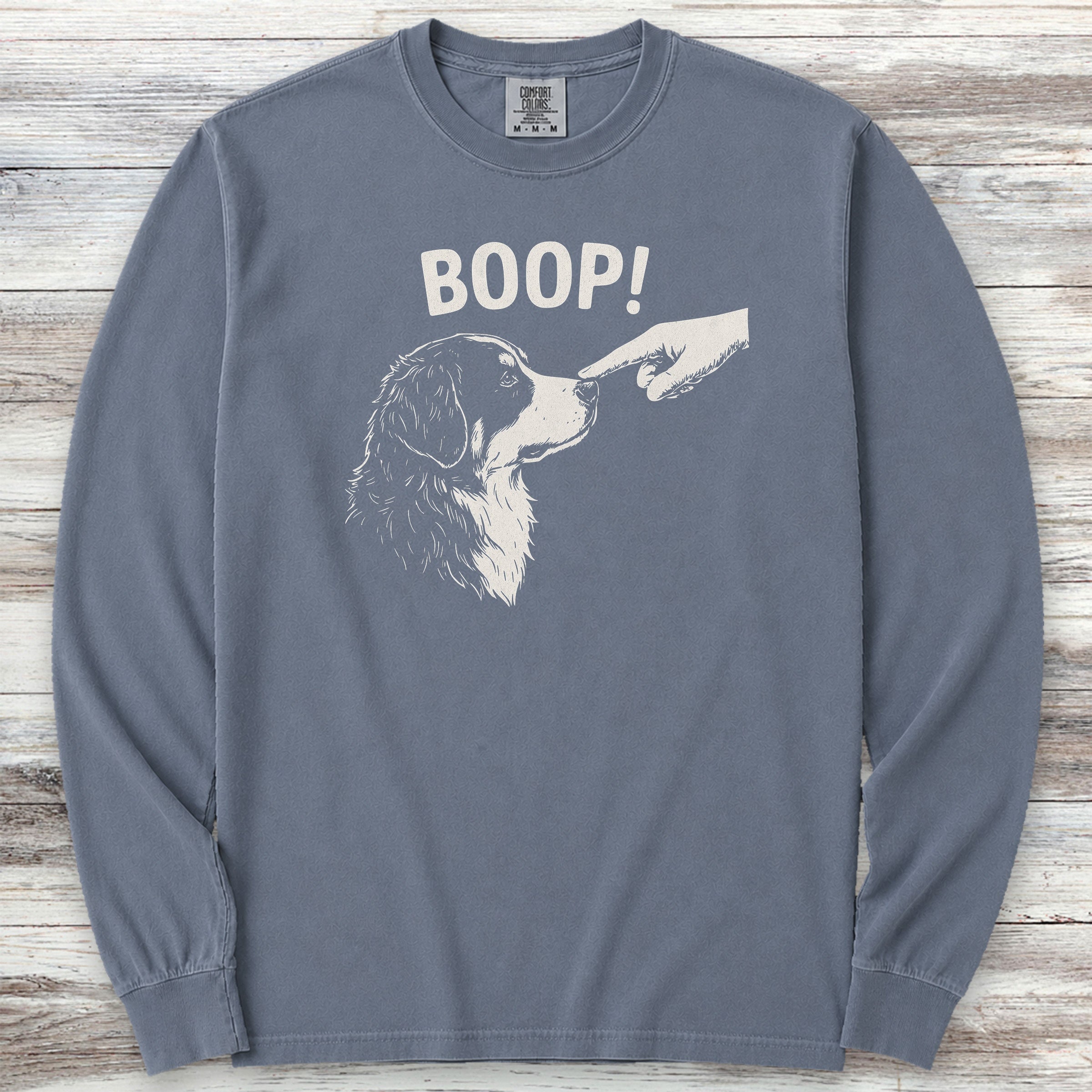 Bernese Mountain Dog BOOP! Long Sleeve Tee - Blue Jean