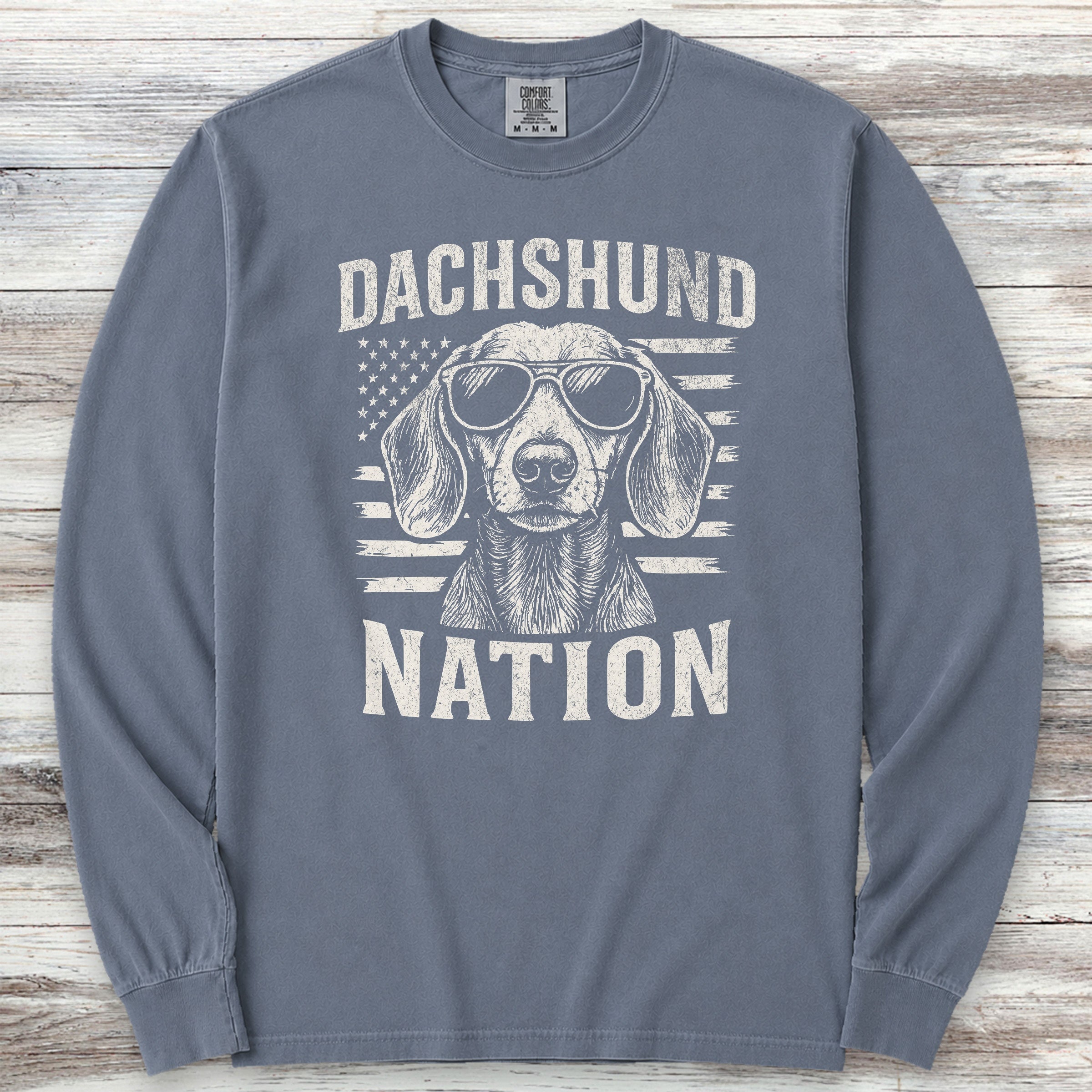 Dachshund Nation Long Sleeve Tee - Blue Jean