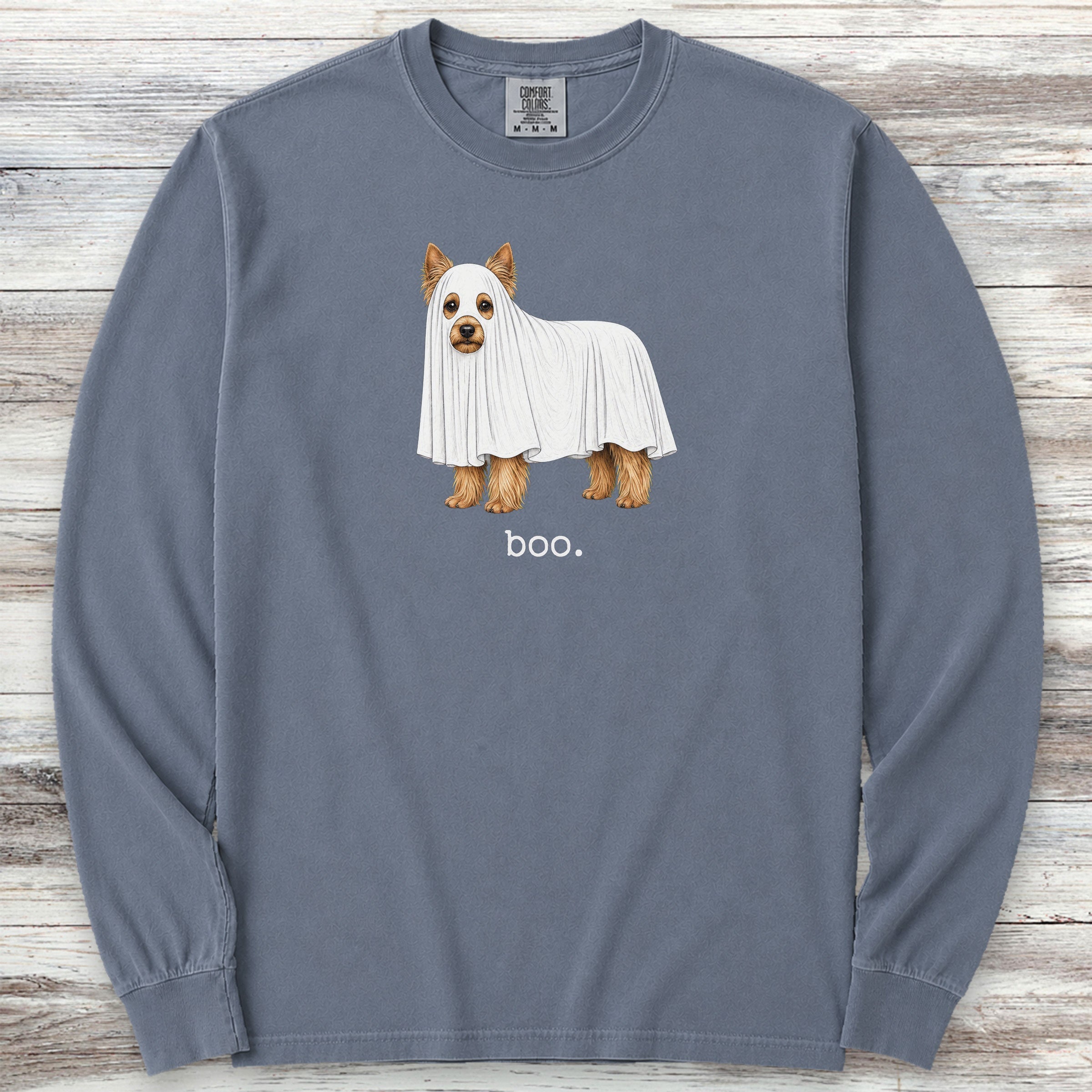 Yorkshire Terrier Boo Long Sleeve Tee - Blue Jean