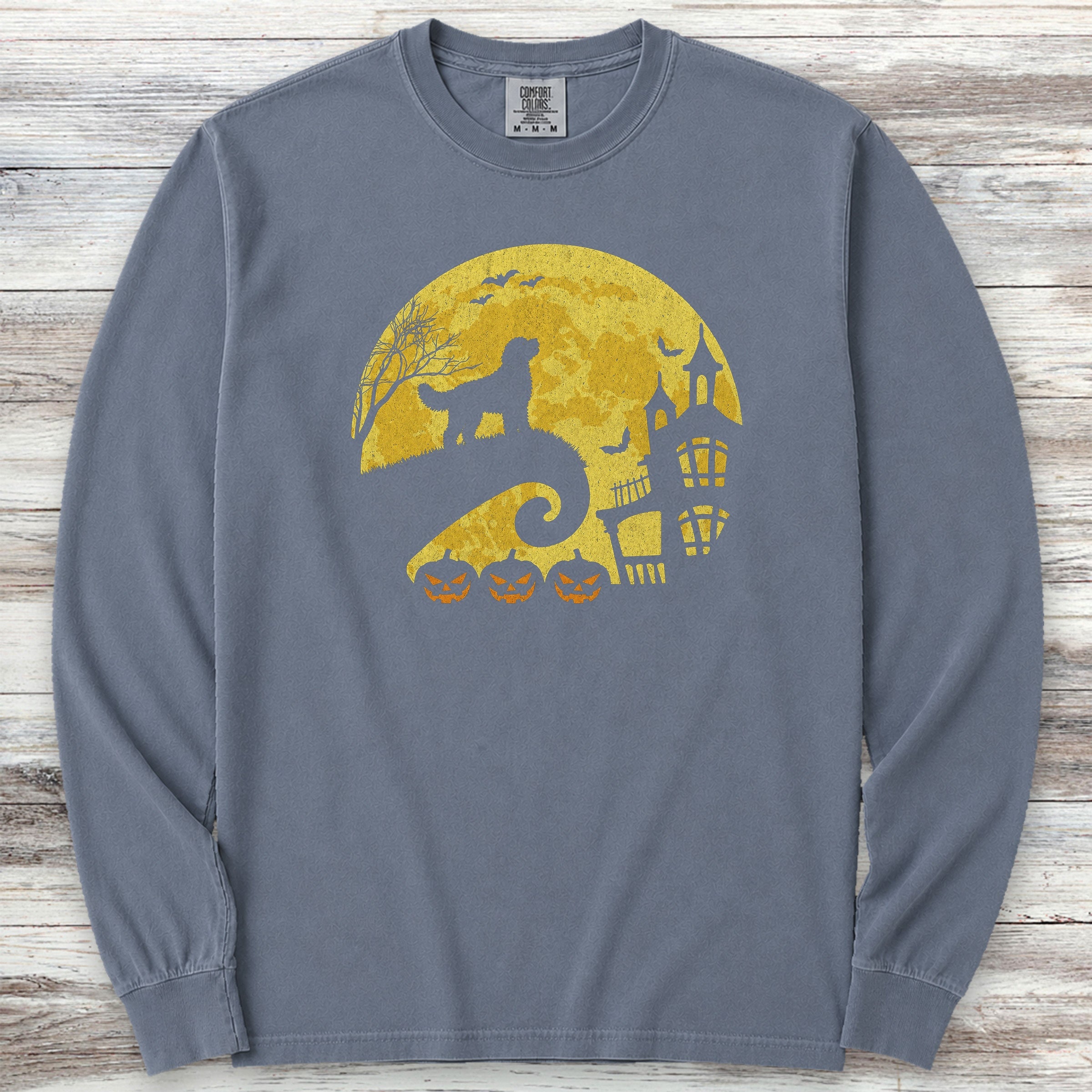 Goldendoodle Halloween Moon Long Sleeve Tee - Blue Jean