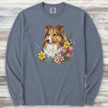 Shetland Sheepdog Spring Portrait Long Sleeve Tee - Blue Jean