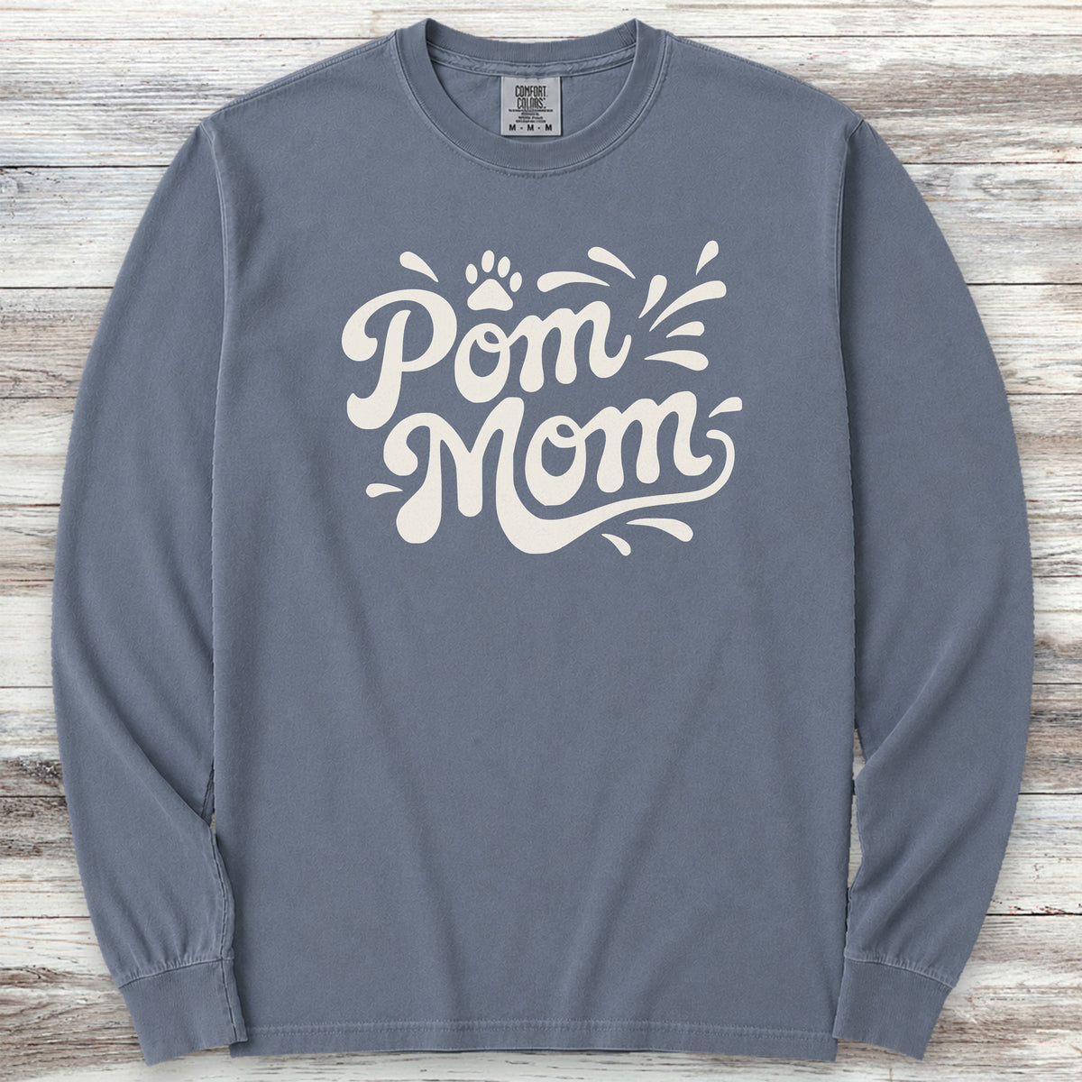 Pomeranian Groovy Mom Long Sleeve Tee - Blue Jean