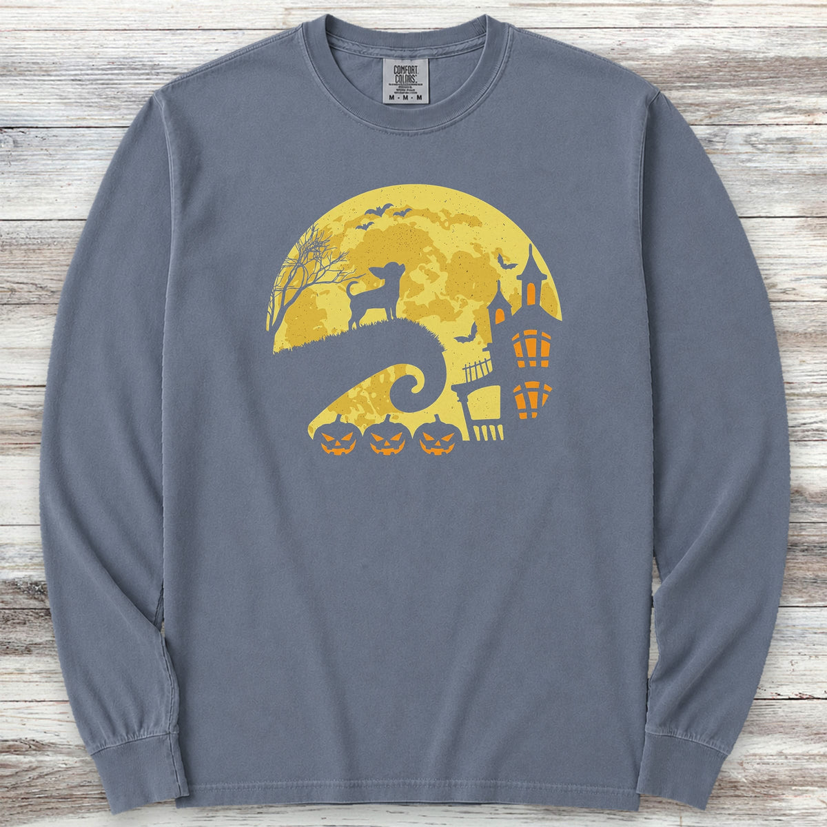 Chihuahua Halloween Moon Long Sleeve Tee - Blue Jean
