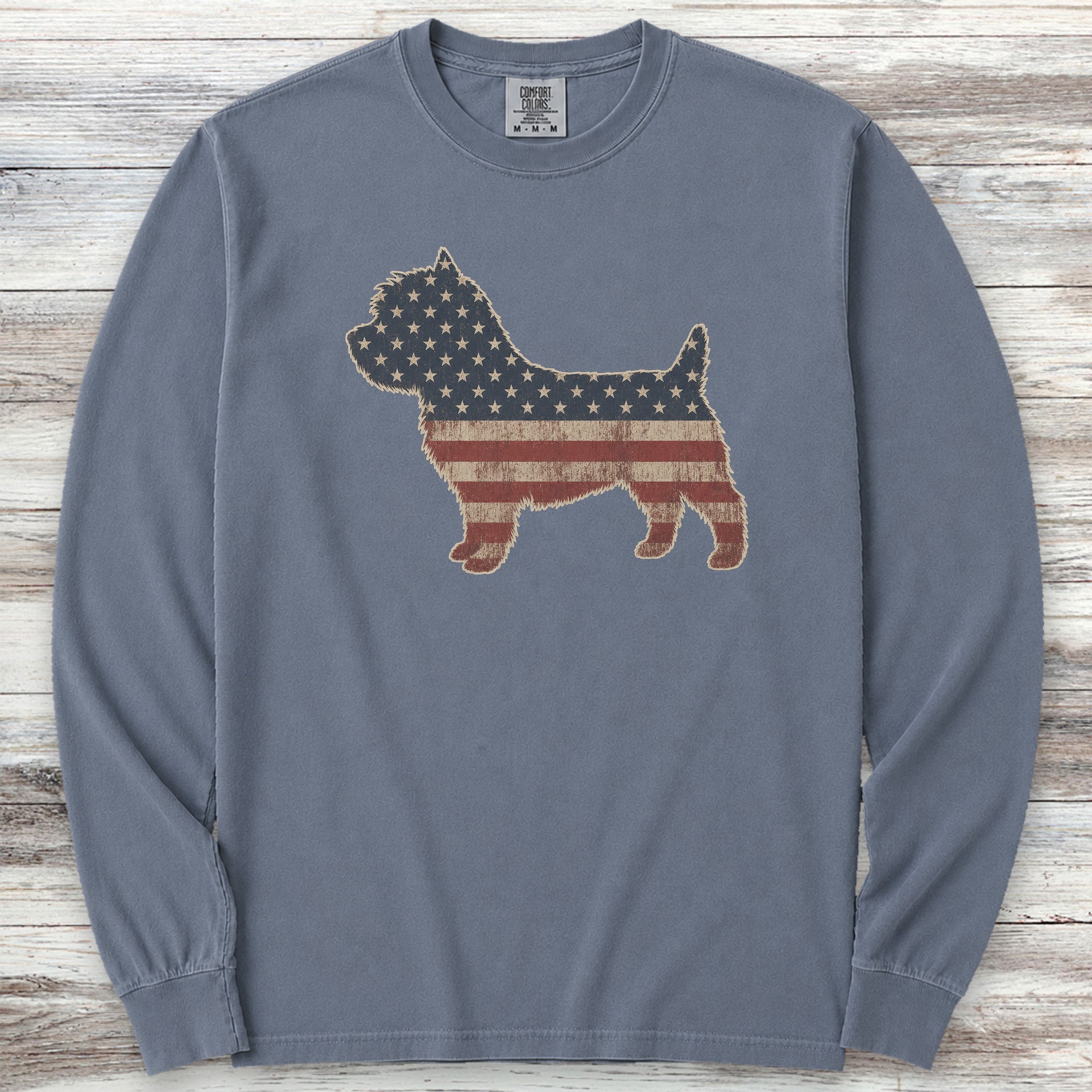 Cairn Terrier Vintage USA Long Sleeve Tee - Blue Jean