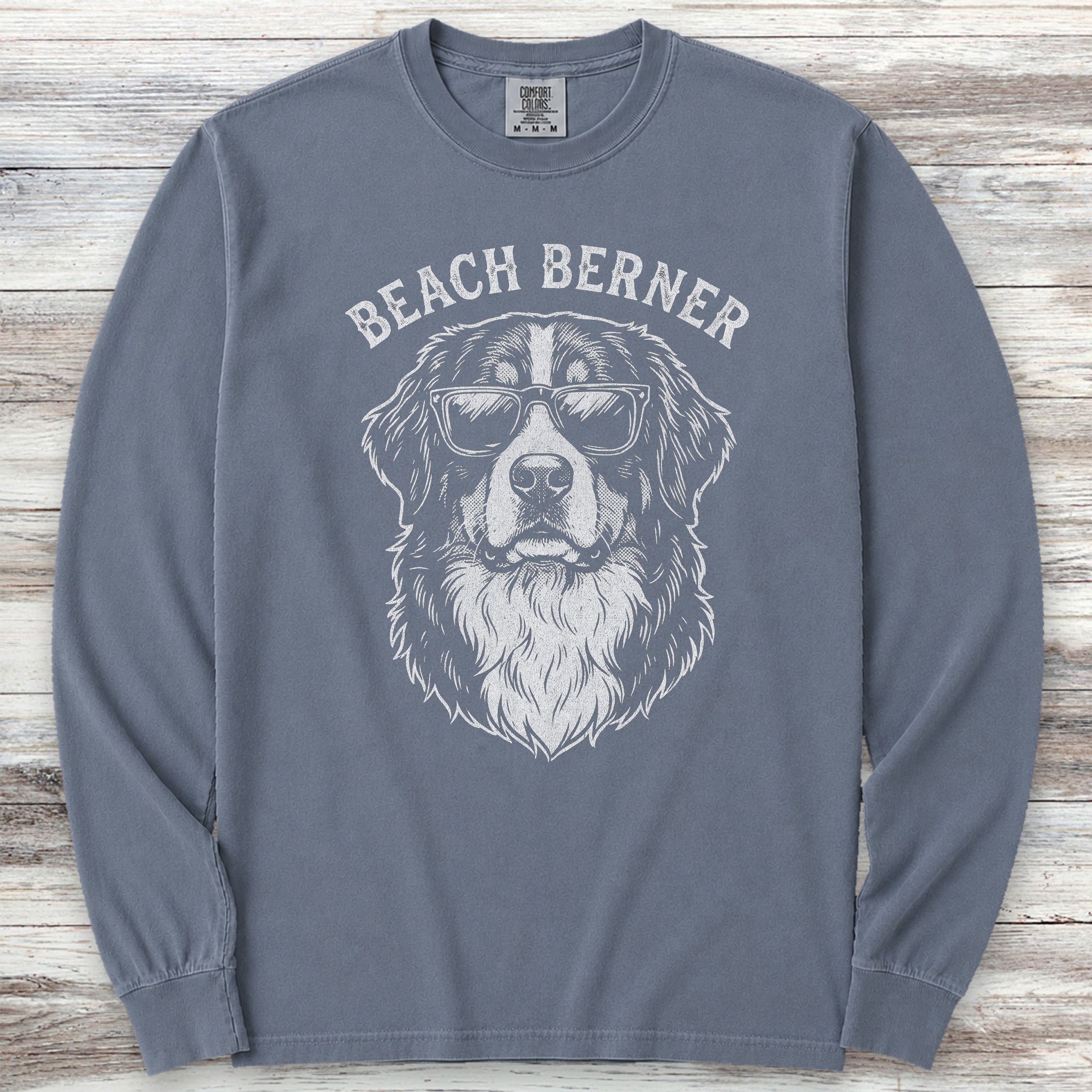 Bernese Mountain Dog Beach Berner Long Sleeve Tee - Blue Jean