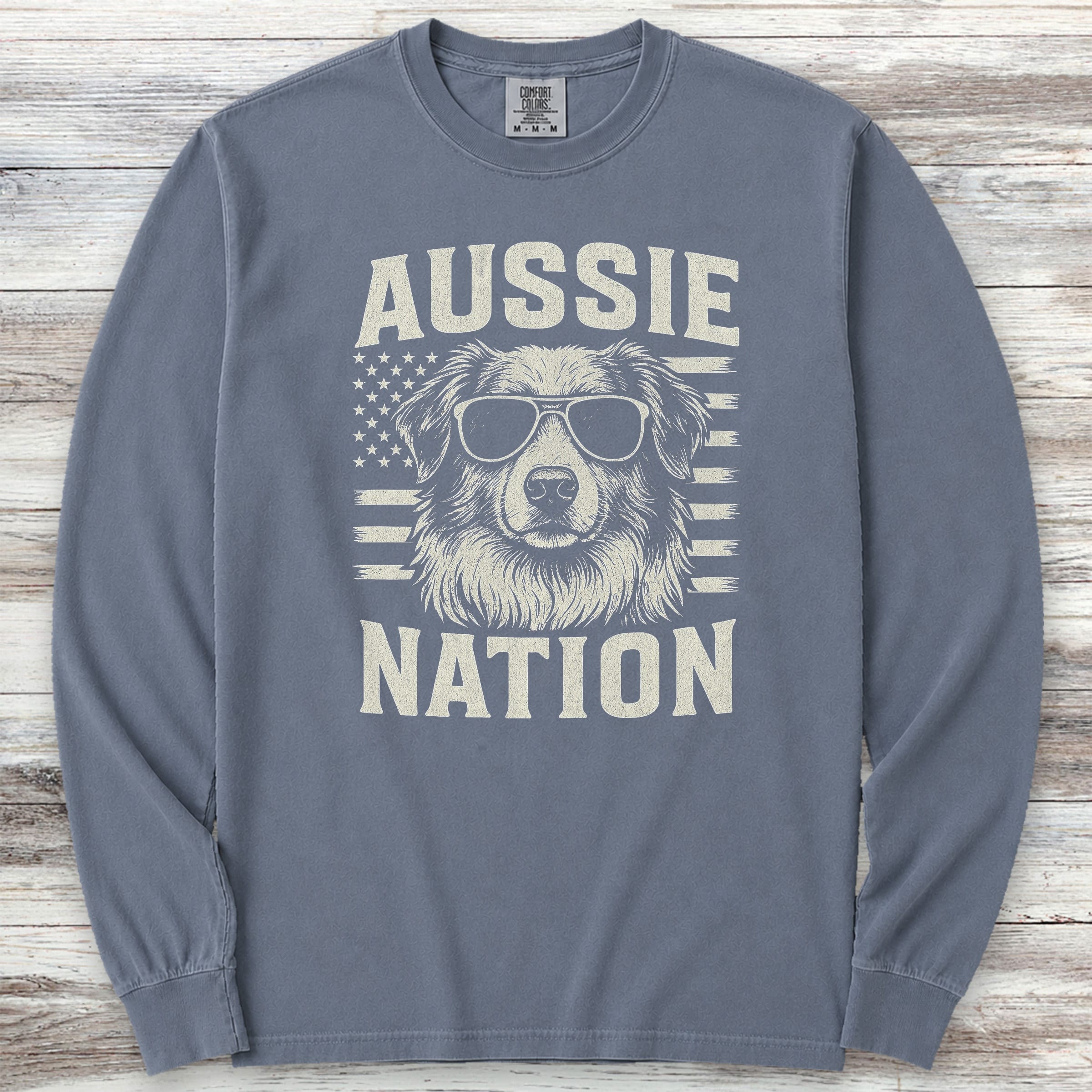 Australian Shepherd Nation Long Sleeve Tee - Blue Jean