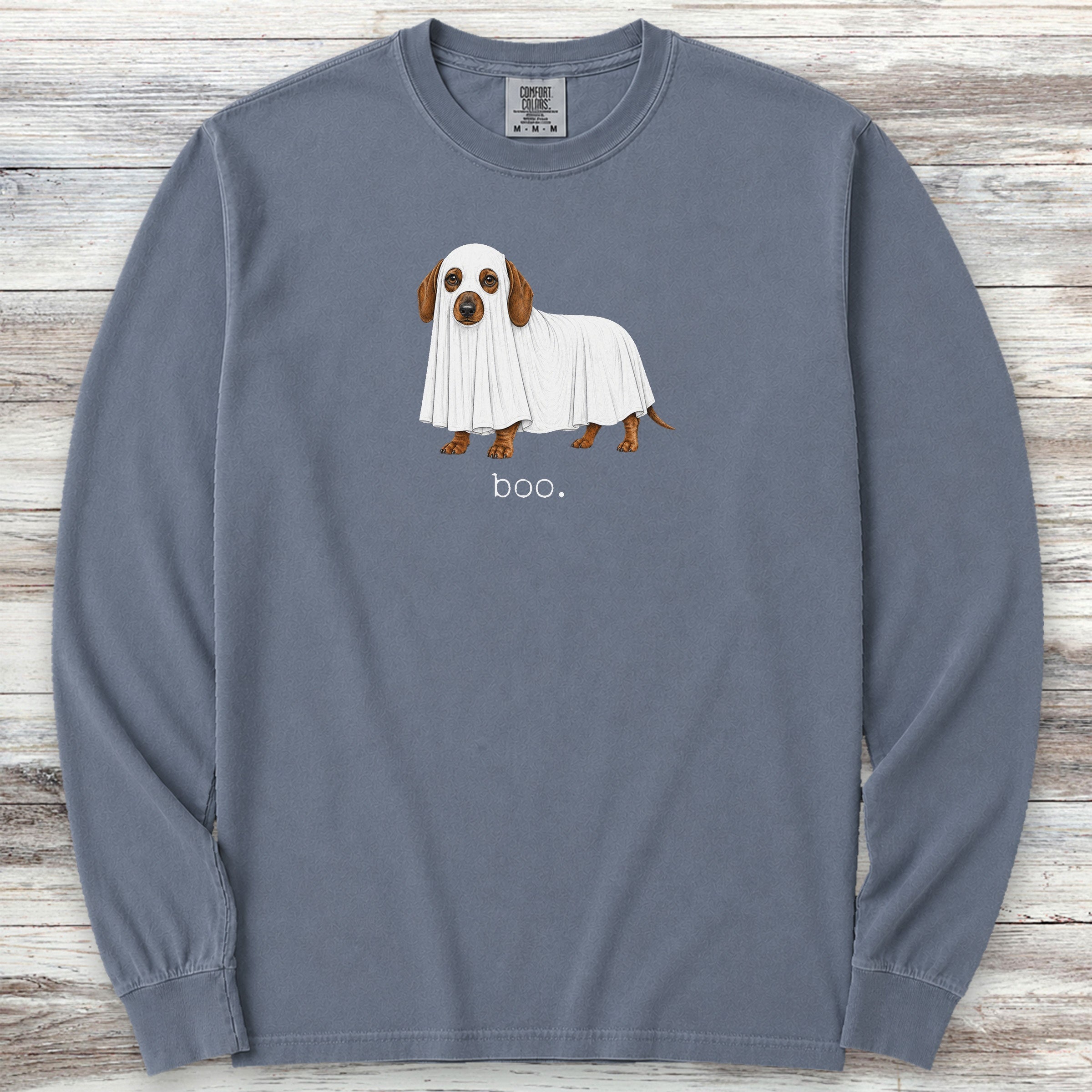 Dachshund Boo Long Sleeve Tee - Blue Jean