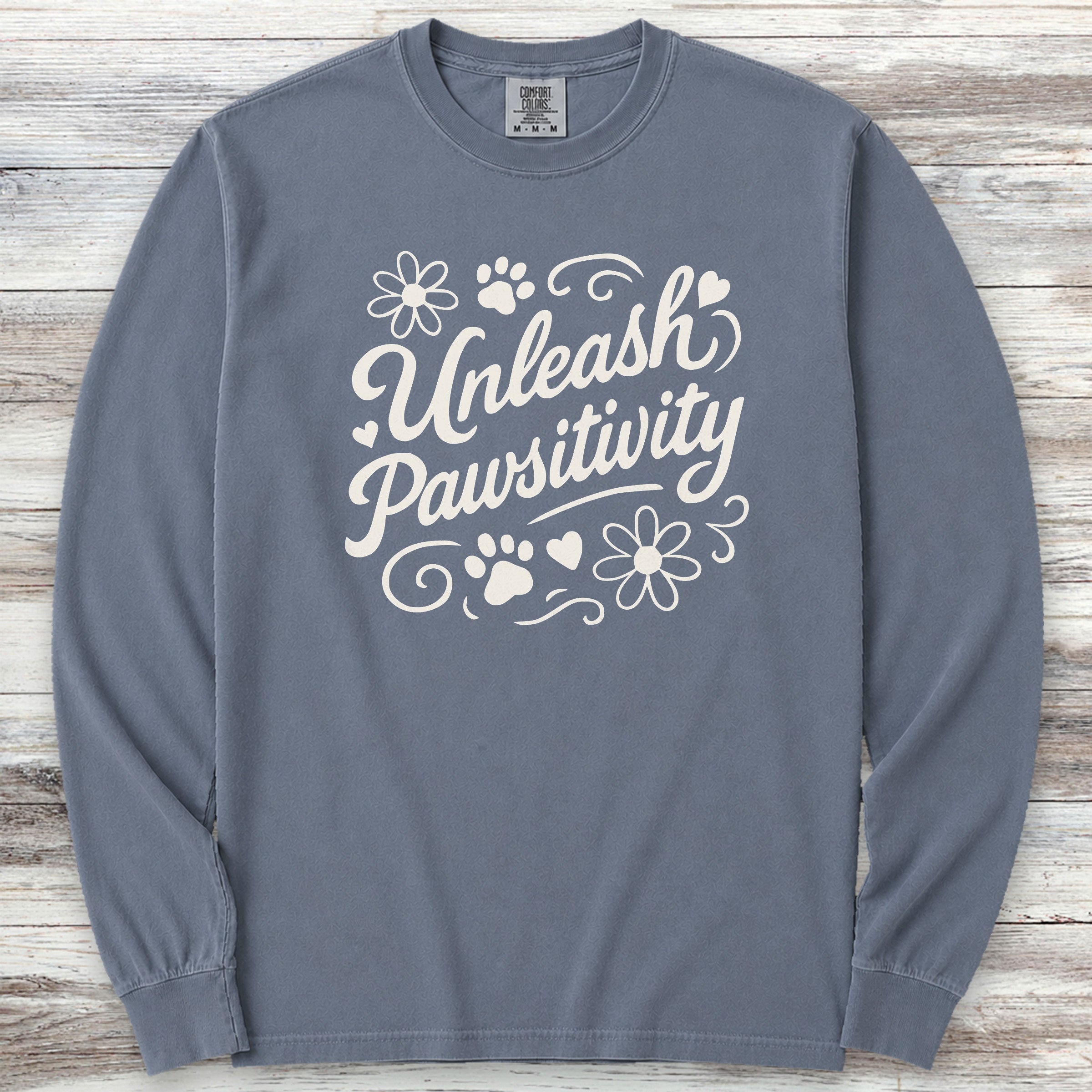 Unleash Pawsitivity Long Sleeve Tee - Blue Jean
