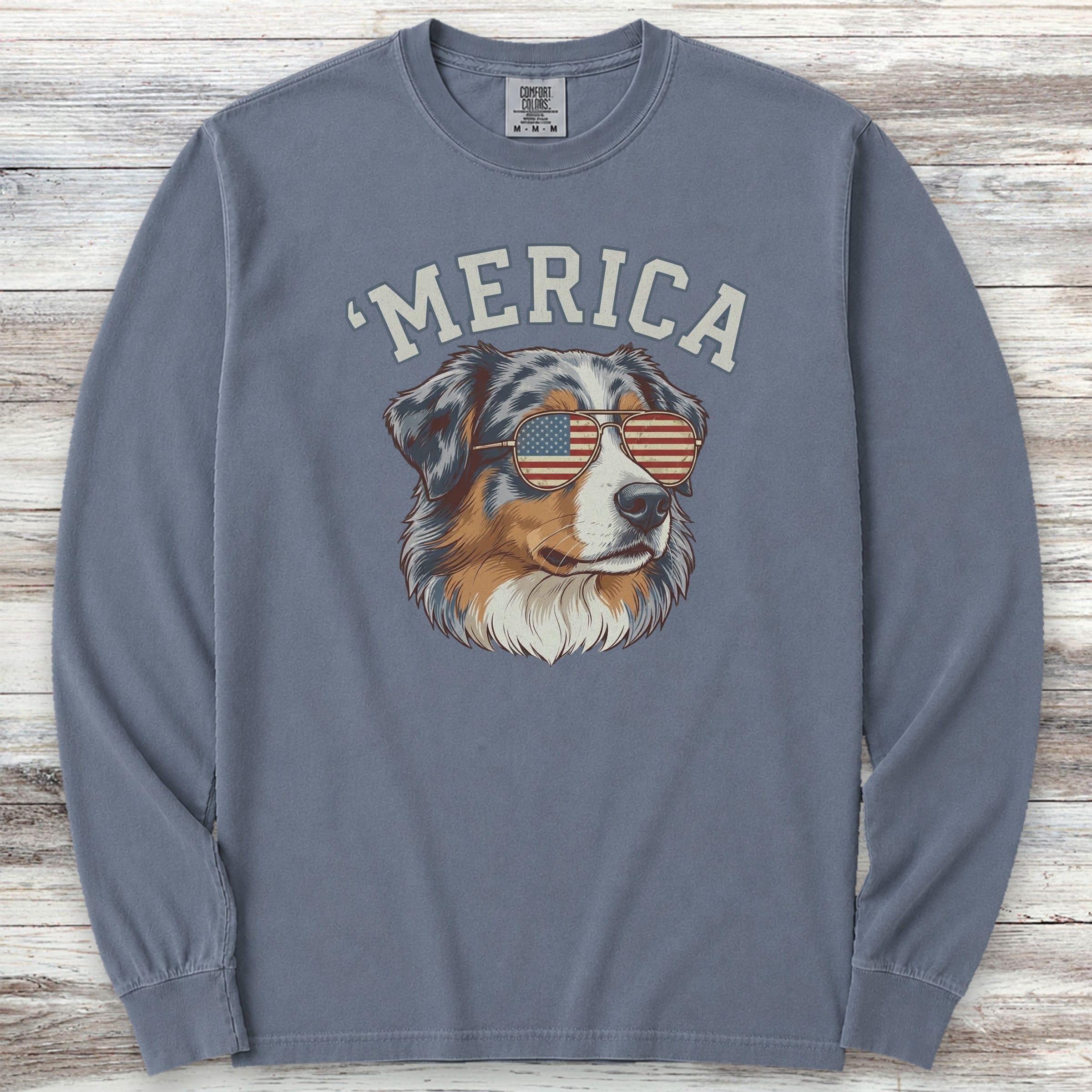 Australian Shepherd 'Merica Long Sleeve Tee - Blue Jean