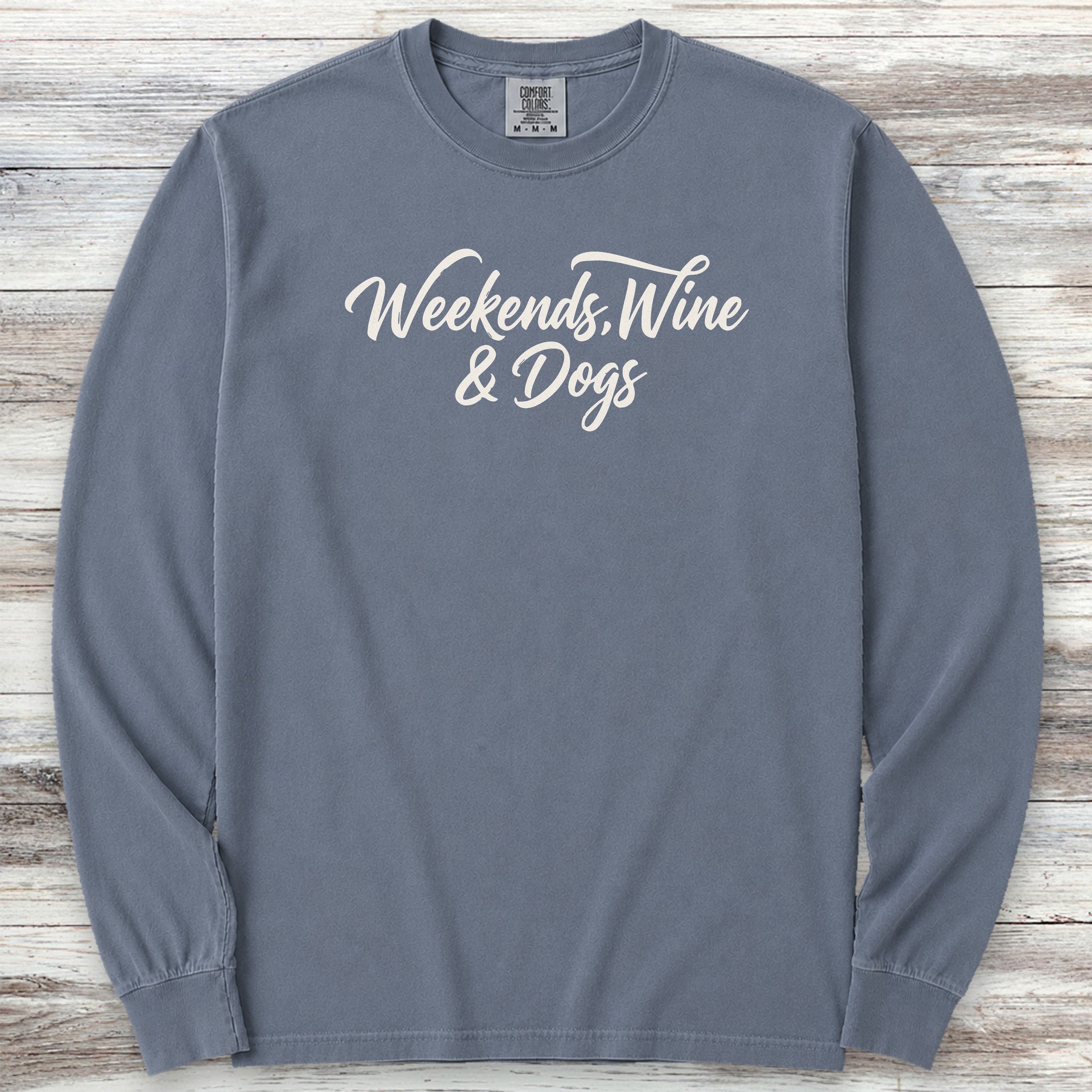 Weekends Wine Dogs Long Sleeve Tee - Blue Jean