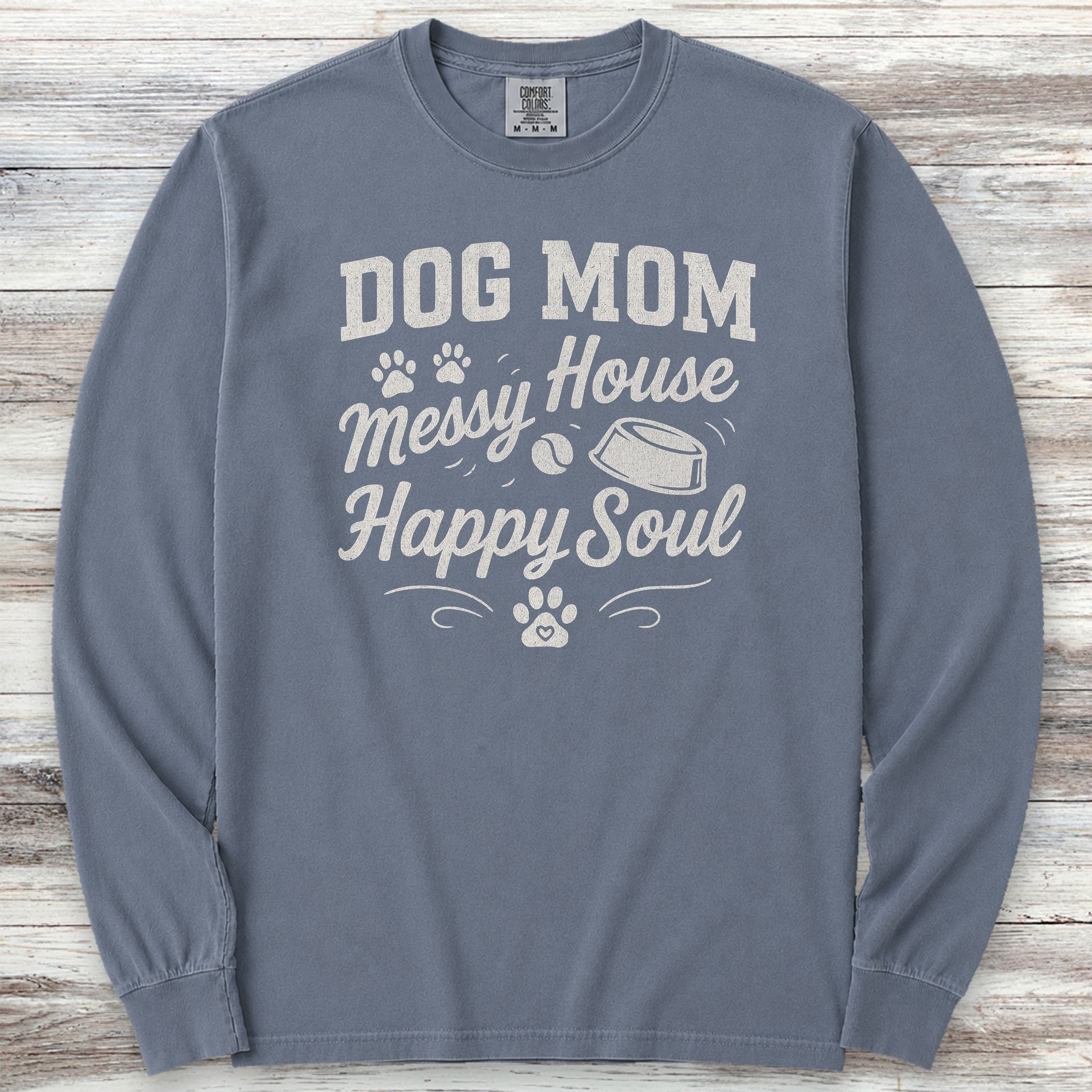Dog Mom Happy Soul Long Sleeve Tee - Blue Jean
