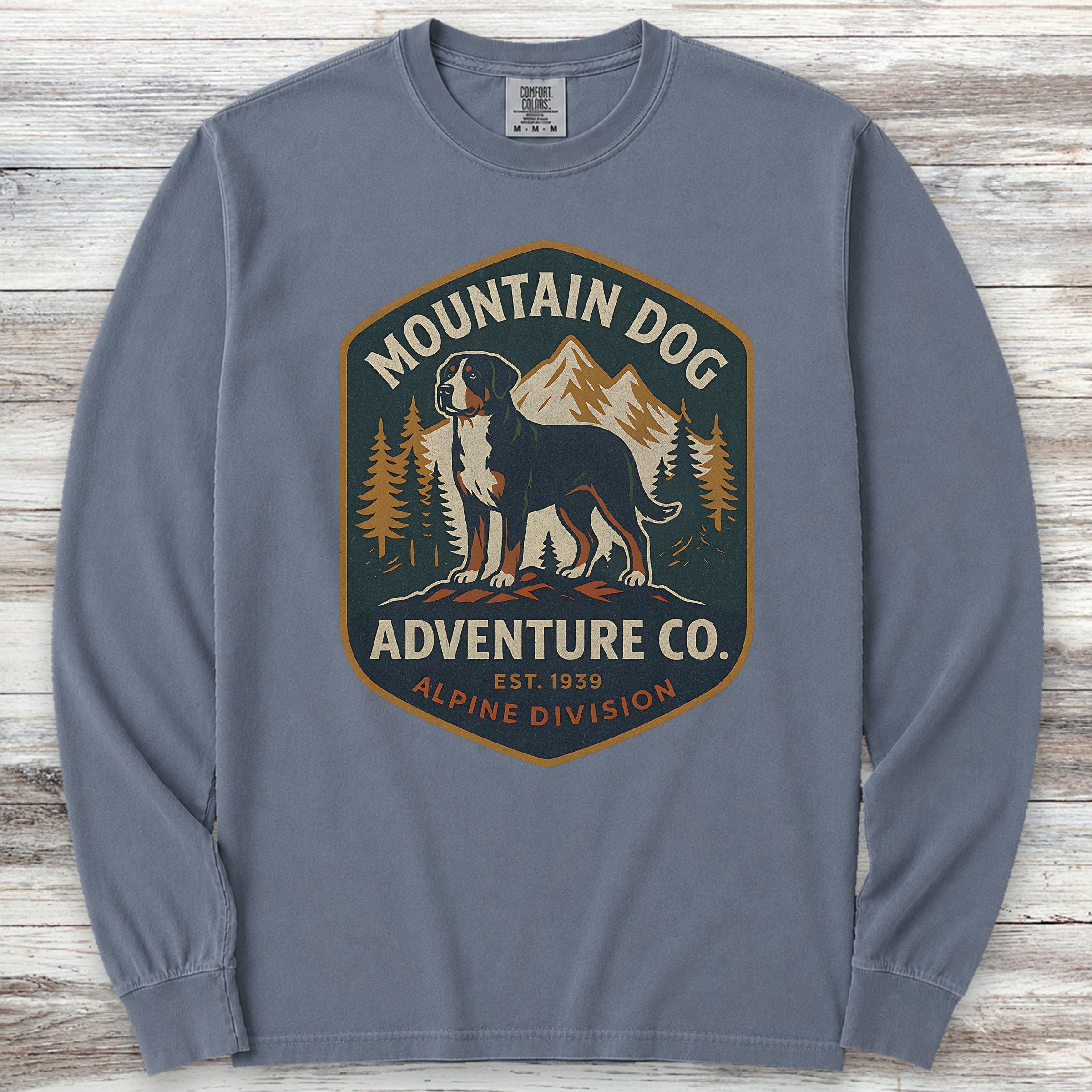 Swiss Mountain Dog Adventure Co Long Sleeve Tee - Blue Jean