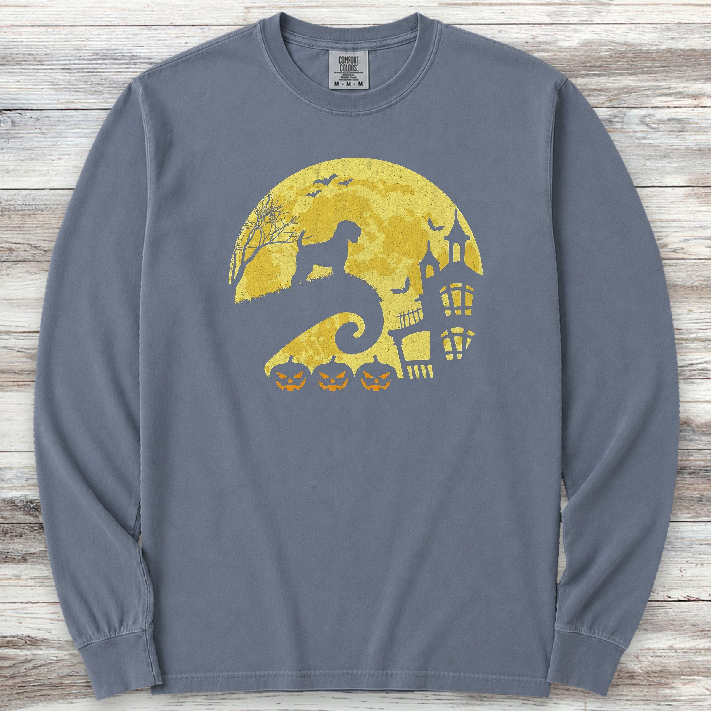 Wheaten Terrier Halloween Moon Long Sleeve Tee - Blue Jean