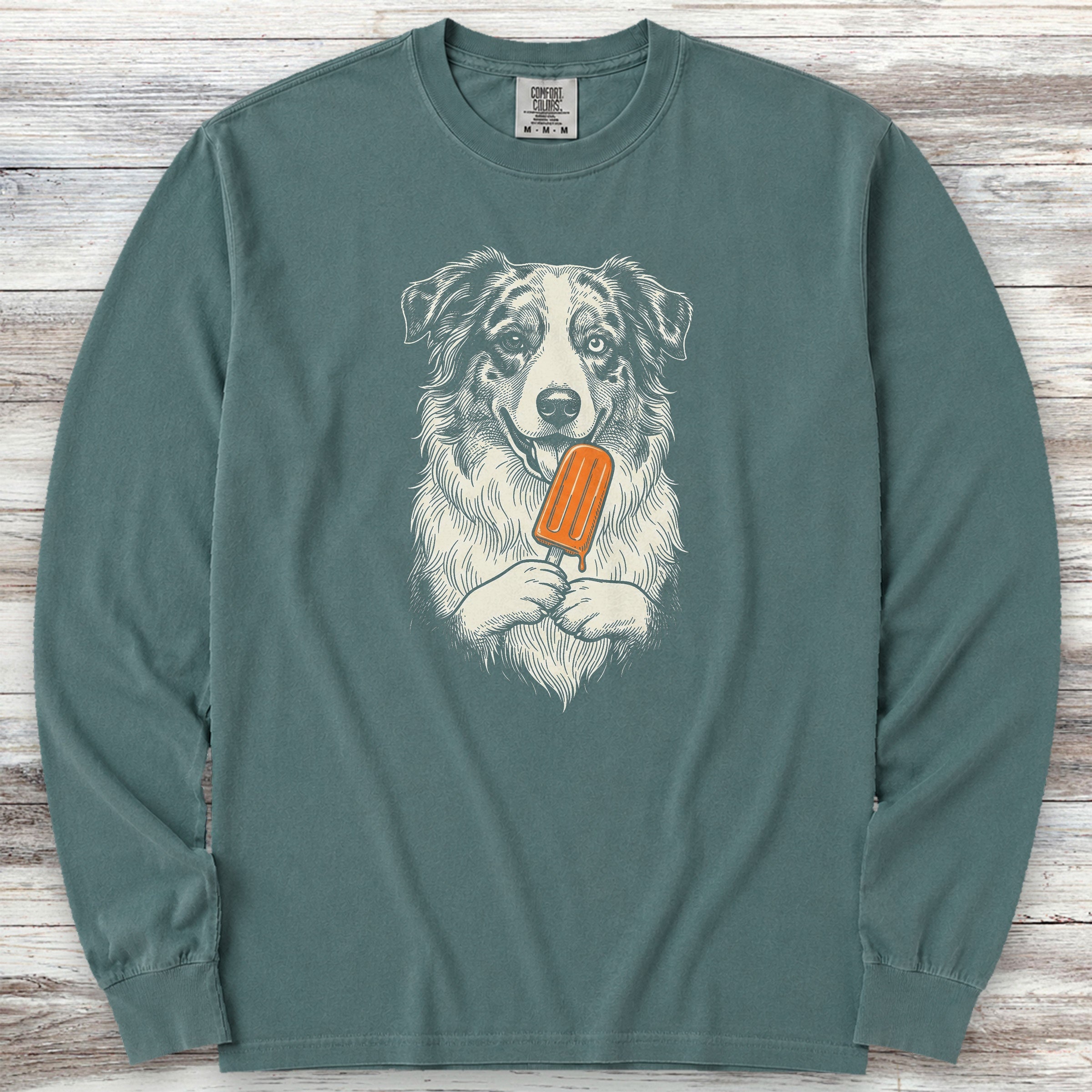 Australian Shepherd Pupsicle Long Sleeve Tee - Blue Spruce