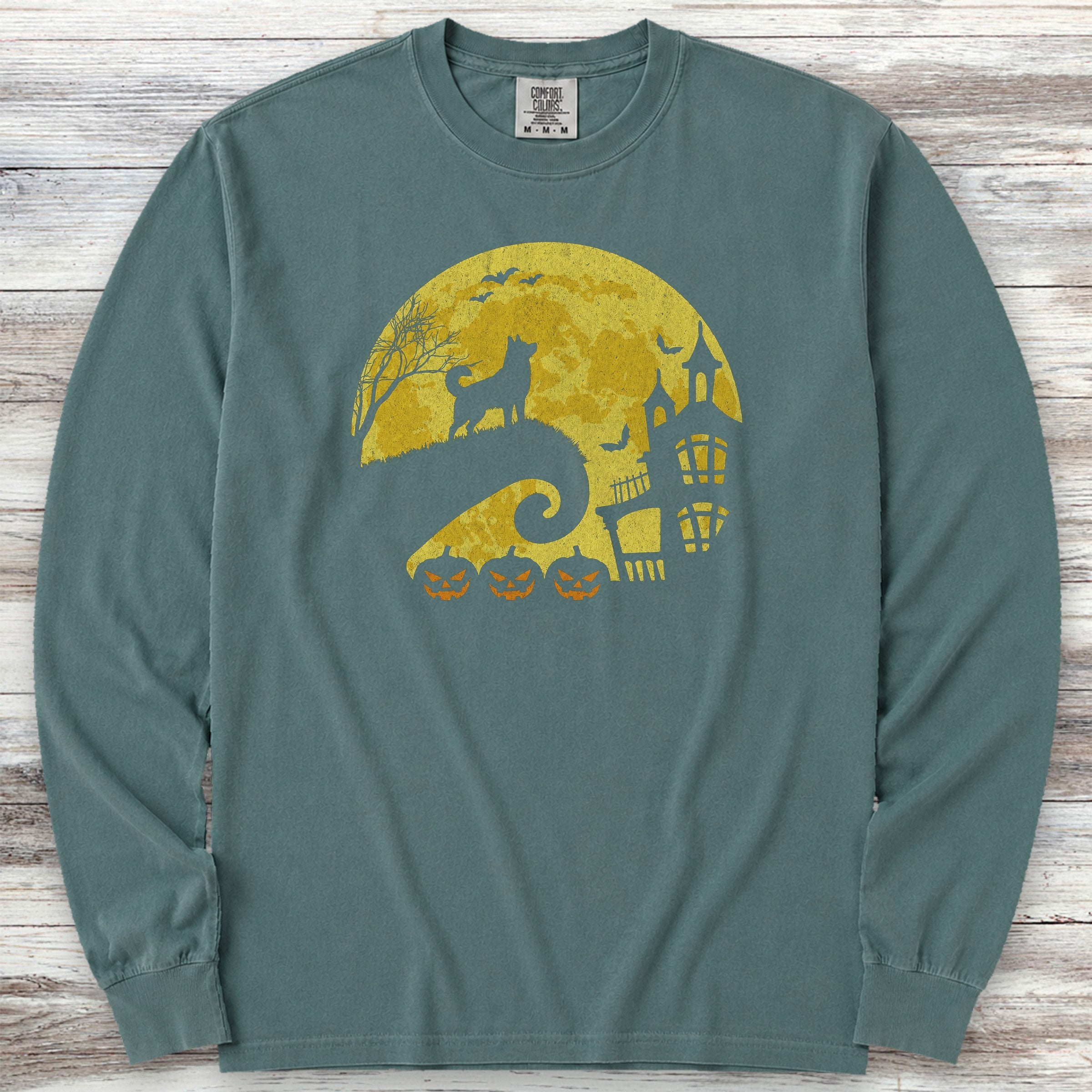 Husky Halloween Moon Long Sleeve Tee - Blue Spruce