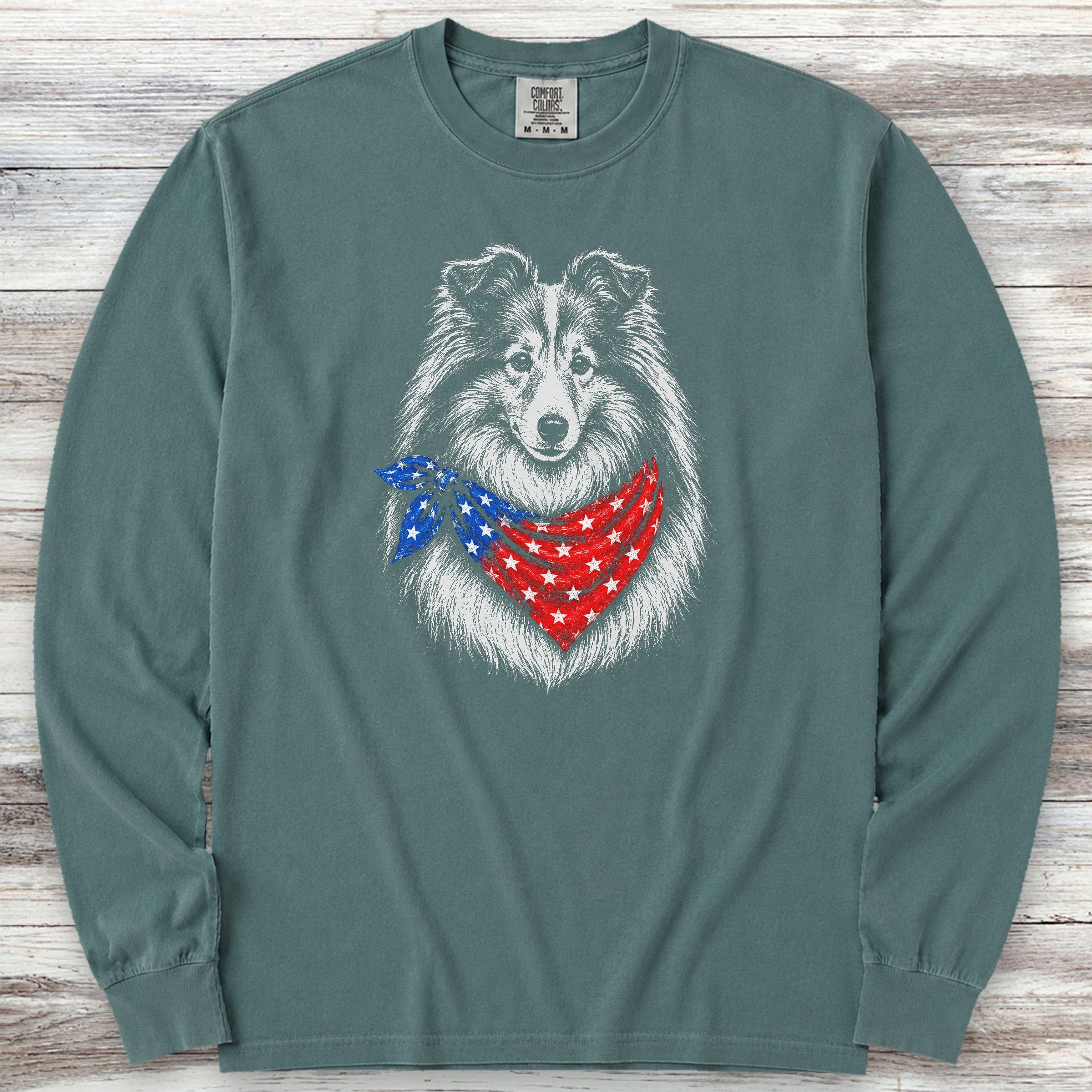 Shetland Sheepdog USA Long Sleeve Tee - Blue Spruce