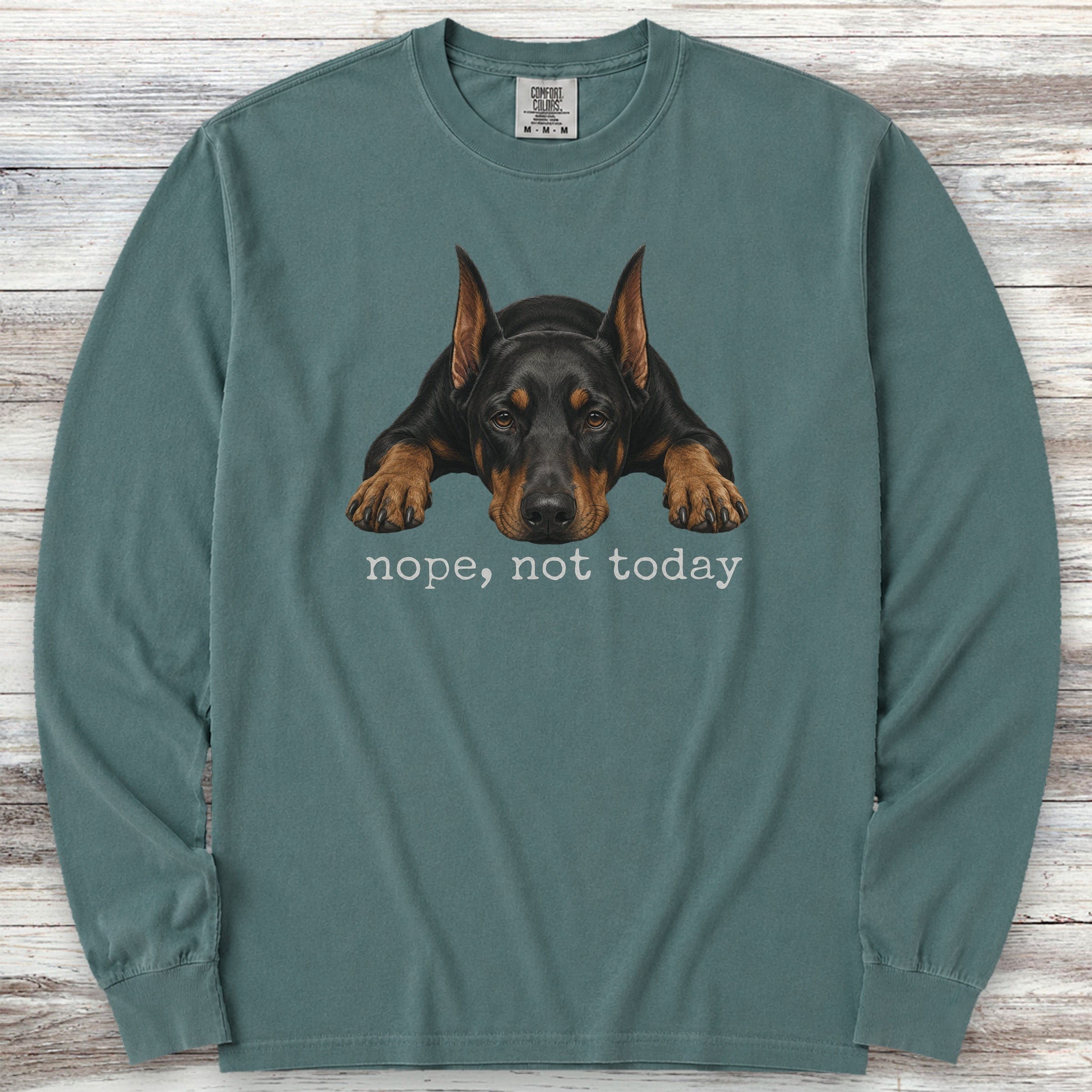 Doberman Nope Long Sleeve Tee - Blue Spruce