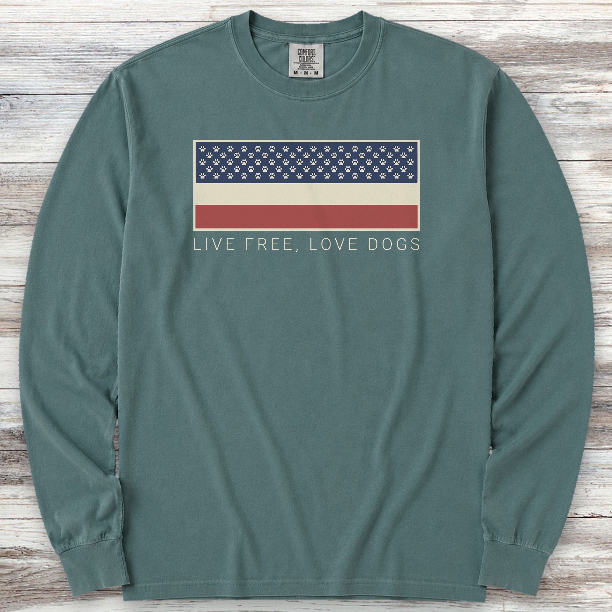 Live Free Love Dogs Long Sleeve Tee - Blue Spruce