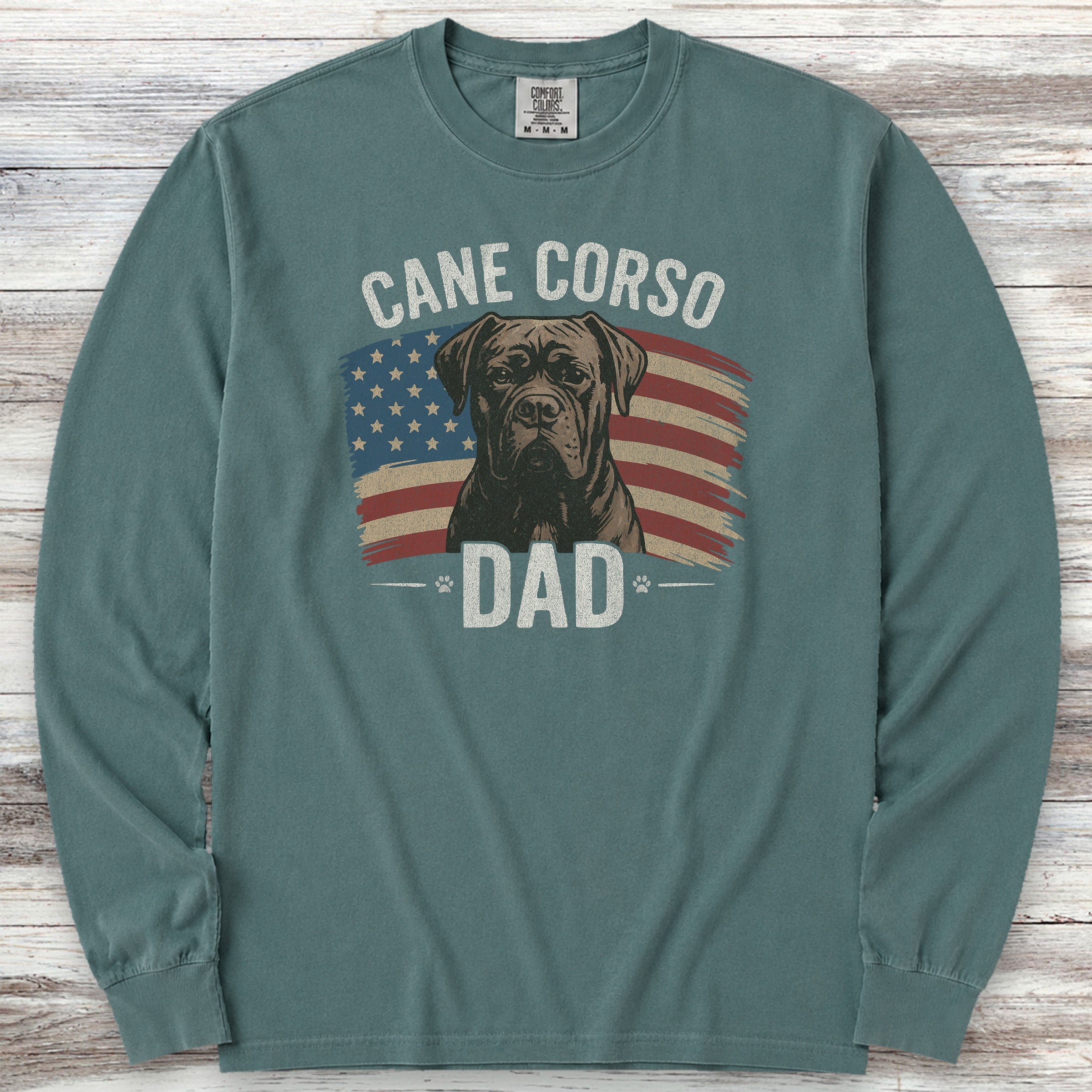 Cane Corso Dad Flag Long Sleeve Tee - Blue Spruce