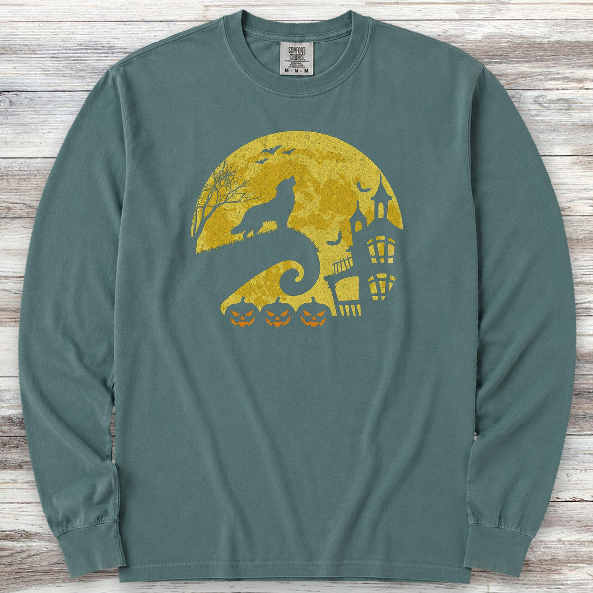 Australian Mountain Dog Halloween Moon Long Sleeve Tee - Blue Spruce