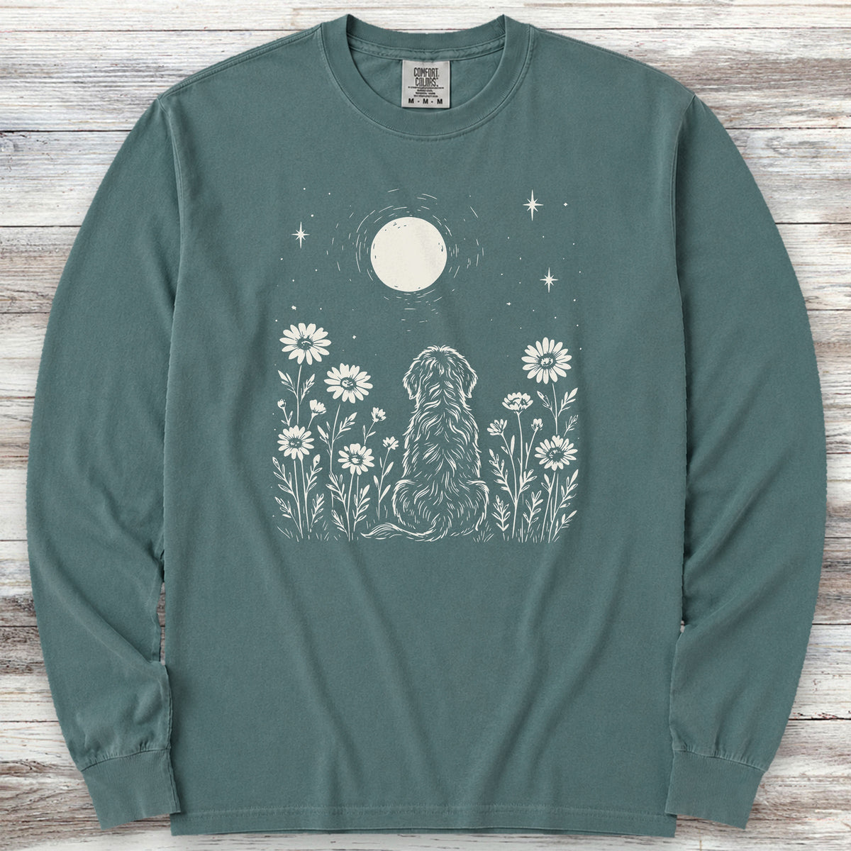 Doodle Moonlight & Wildflowers Long Sleeve Tee - Blue Spruce