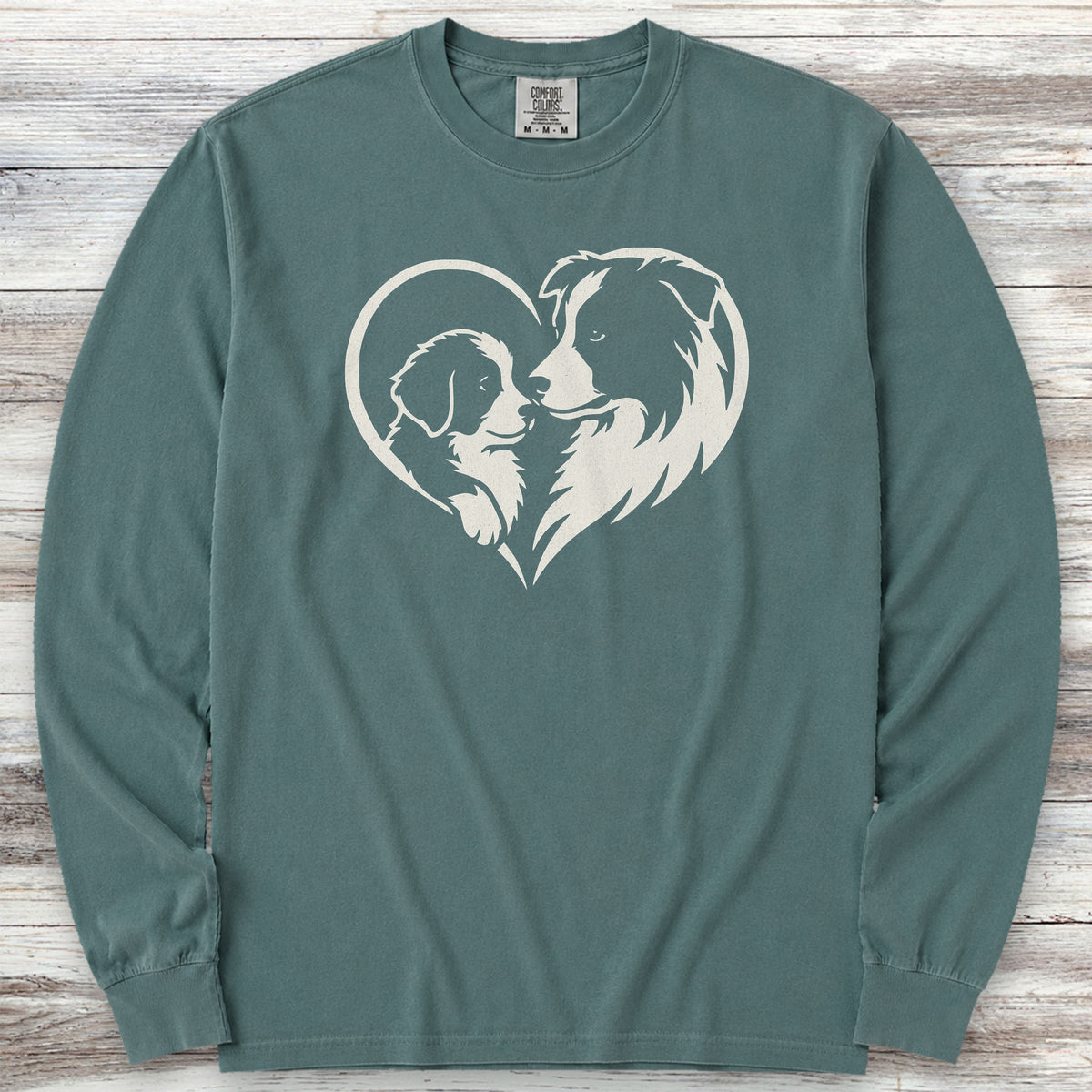 Border Collie Heart Bond Long Sleeve Tee - Blue Spruce