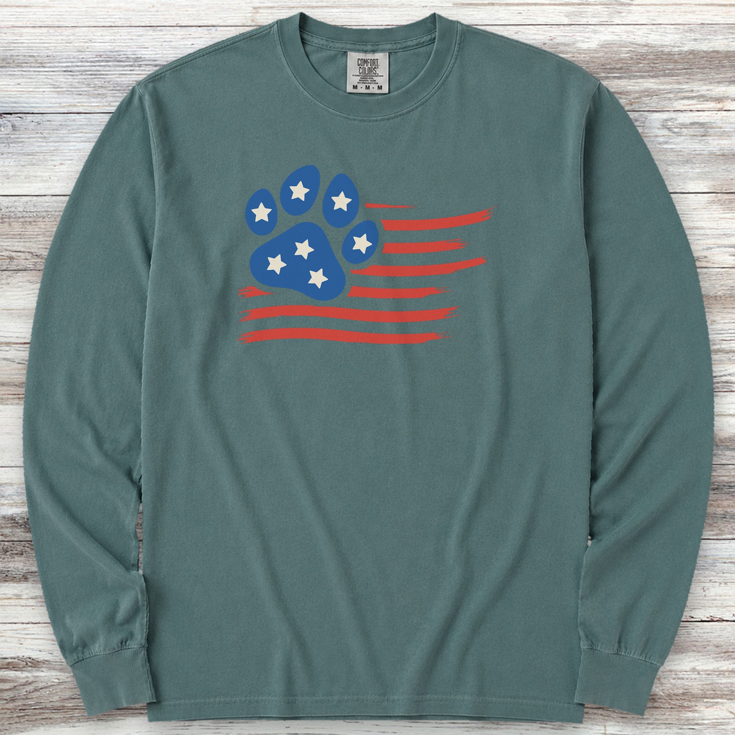 Paw Print Flag Long Sleeve Tee - Blue Spruce