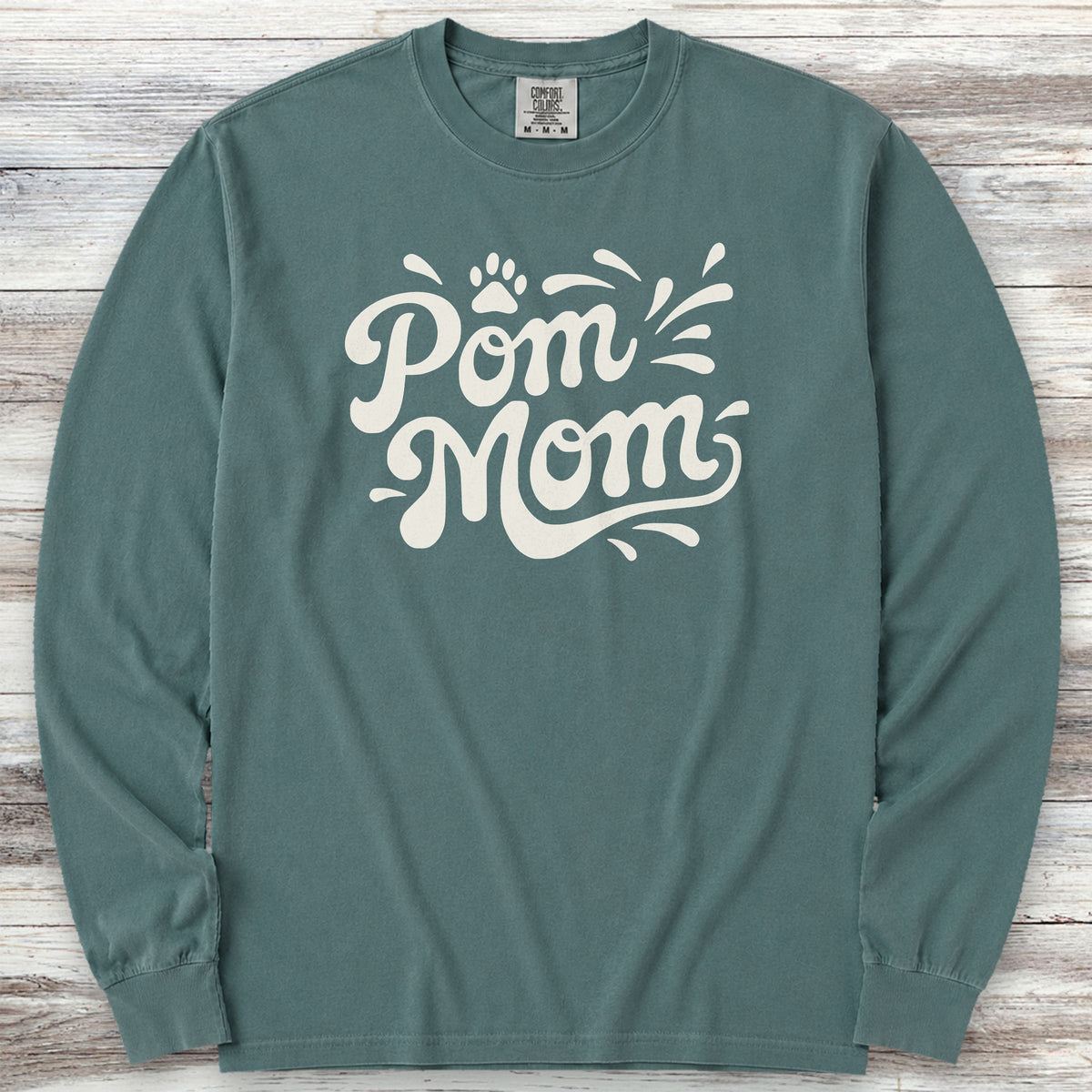 Pomeranian Groovy Mom Long Sleeve Tee - Blue Spruce