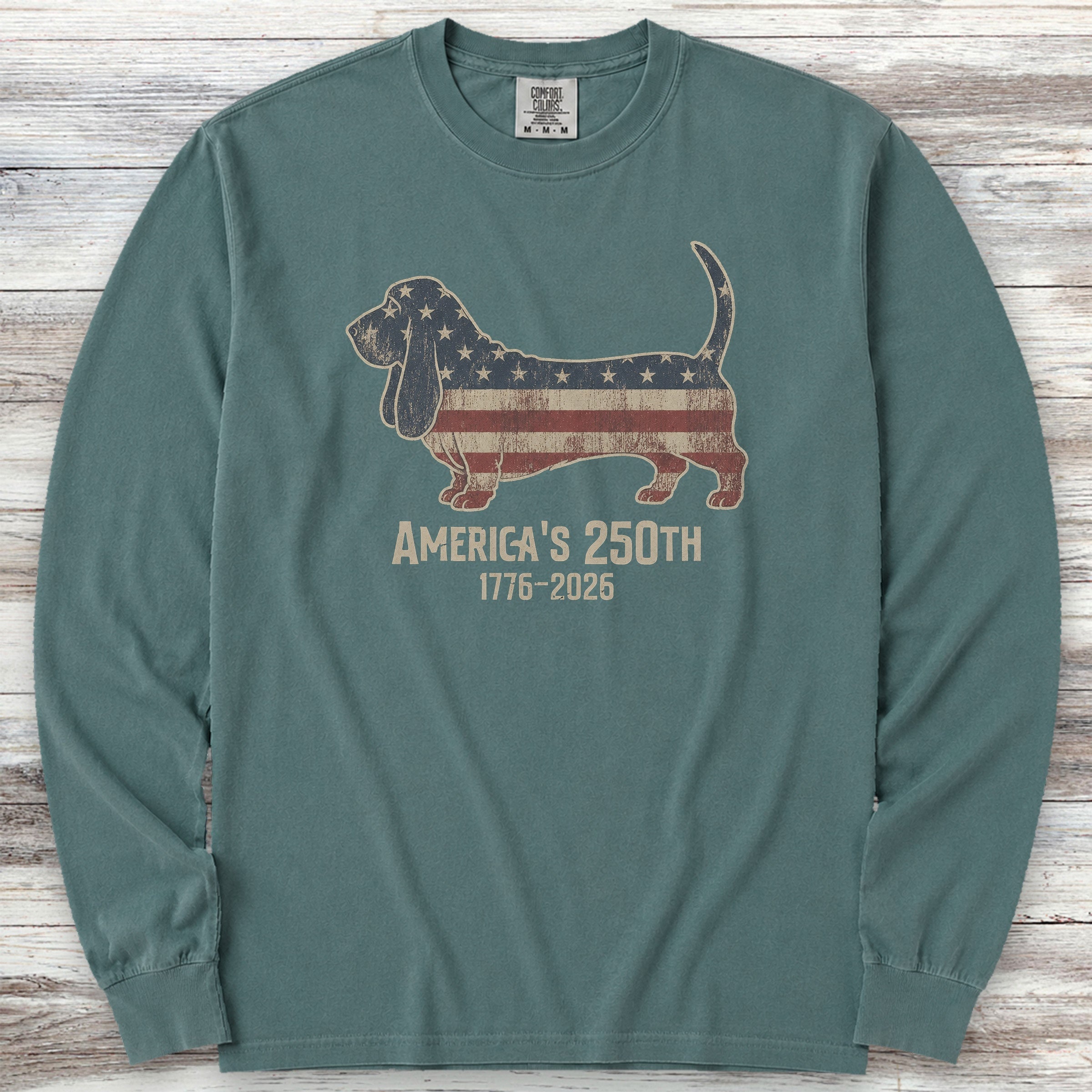 Basset Hound 250 Long Sleeve Tee - Blue Spruce