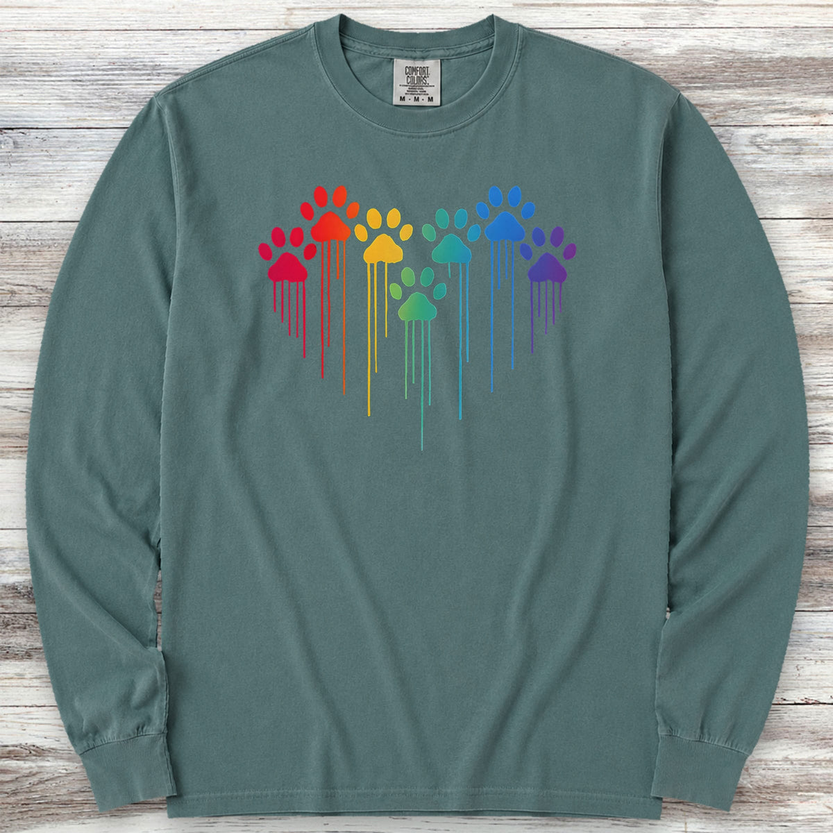 Rainbow Heart Prints Long Sleeve Tee - Blue Spruce