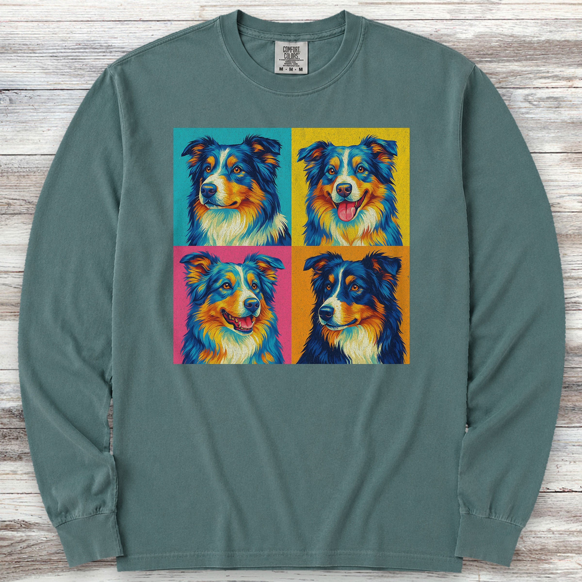 Australian Shepherd Pop Art Long Sleeve Tee - Blue Spruce