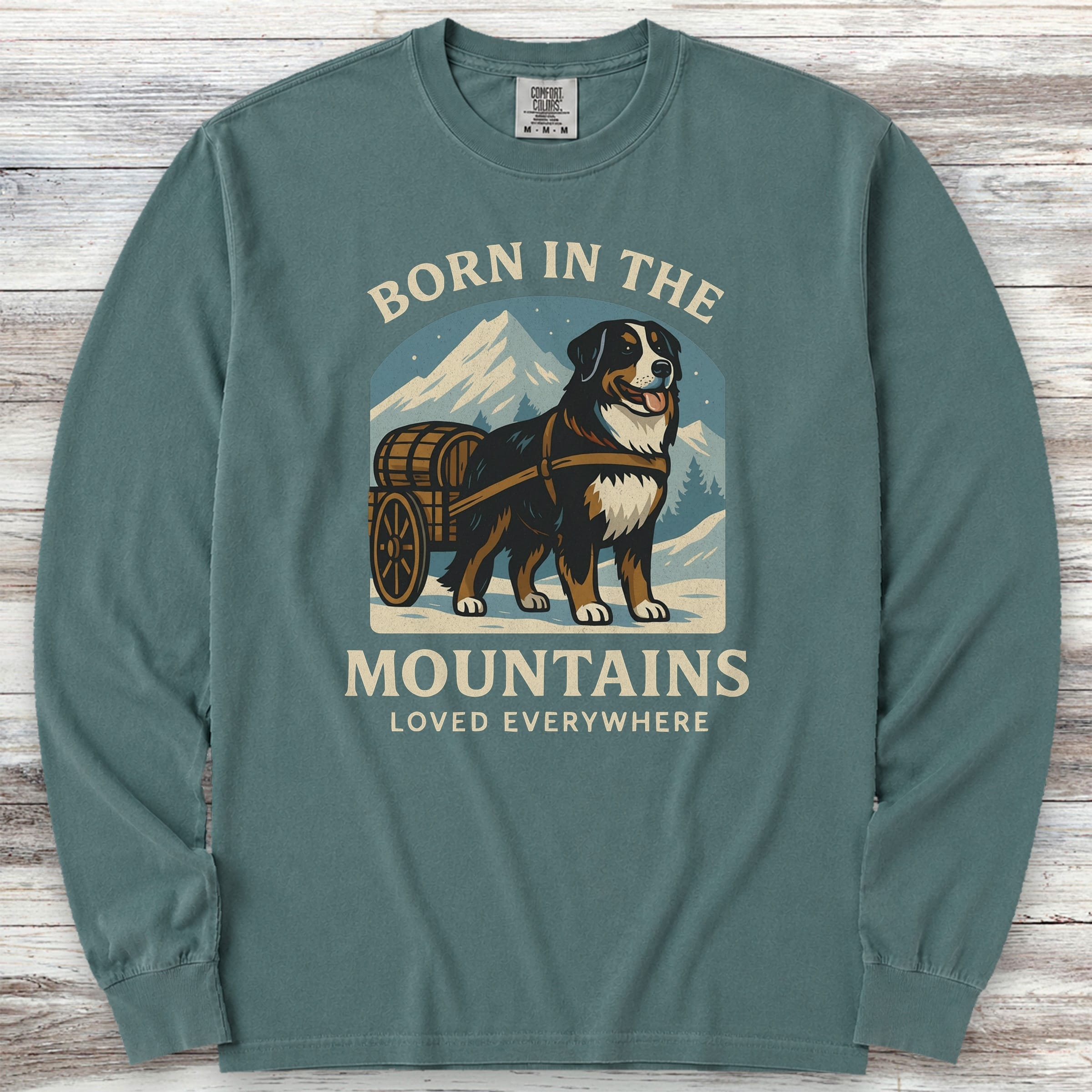 Bernese Mountain Dog Born Long Sleeve Tee - Blue Spruce