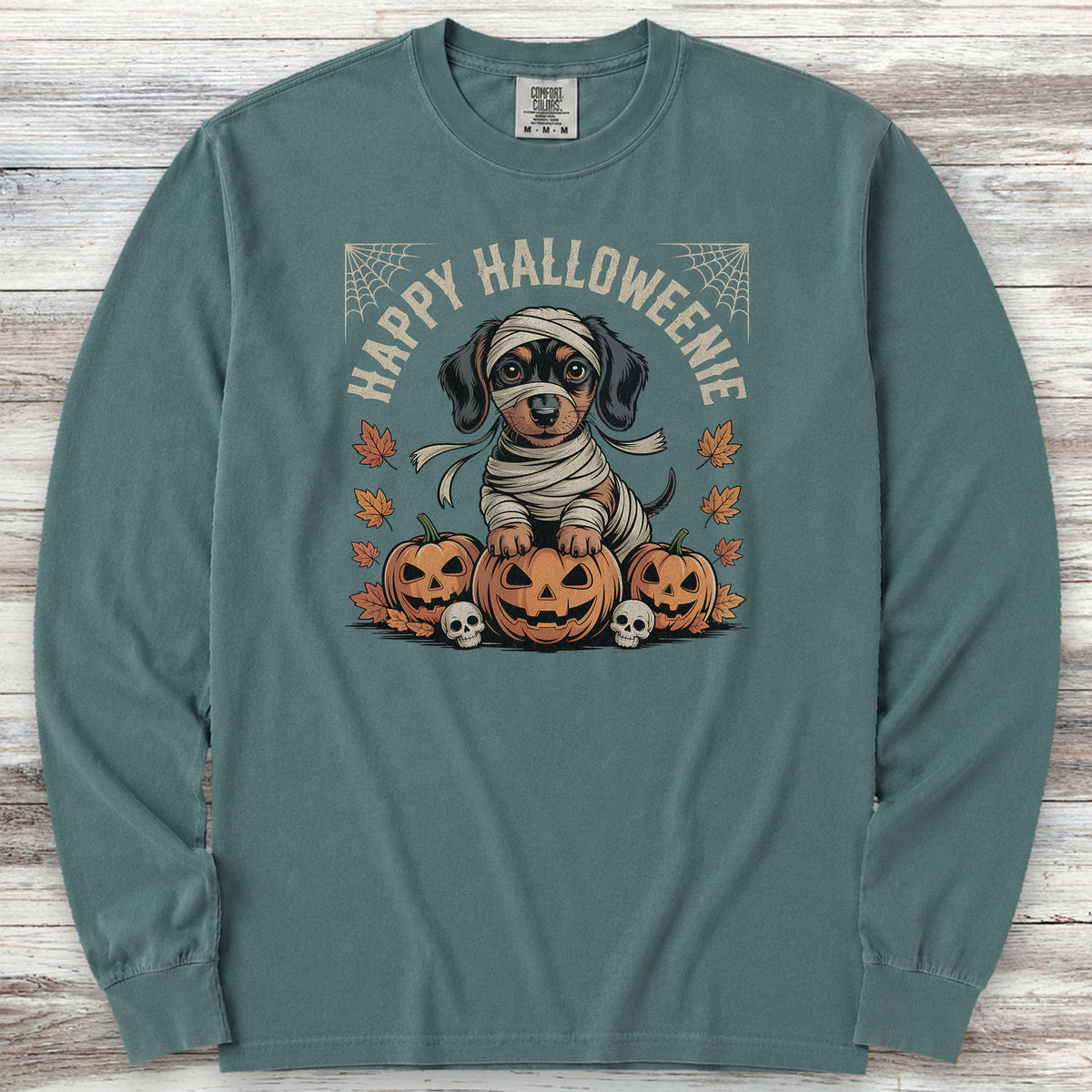Dachshund Halloweenie Long Sleeve Tee - Blue Spruce