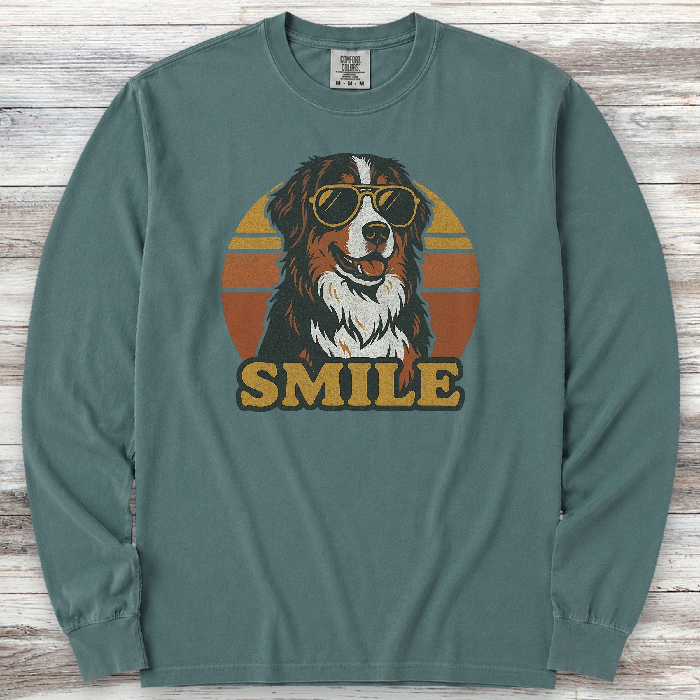 Bernese Mountain Dog Smile Long Sleeve Tee - Blue Spruce