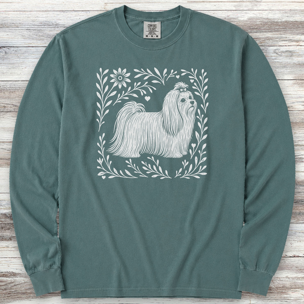 Maltese Linocut Long Sleeve Tee - Blue Spruce