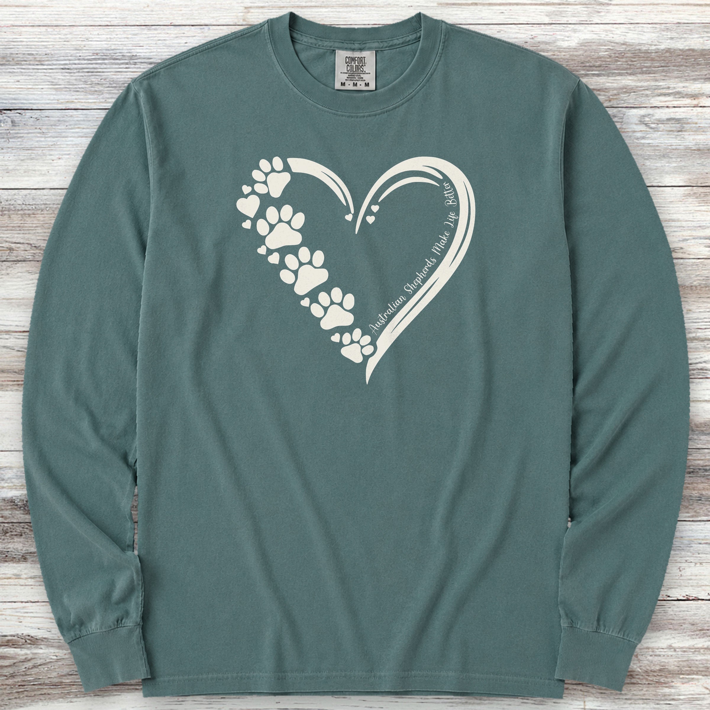 Australian Shepherd Loyal Heart Long Sleeve Tee - Blue Spruce