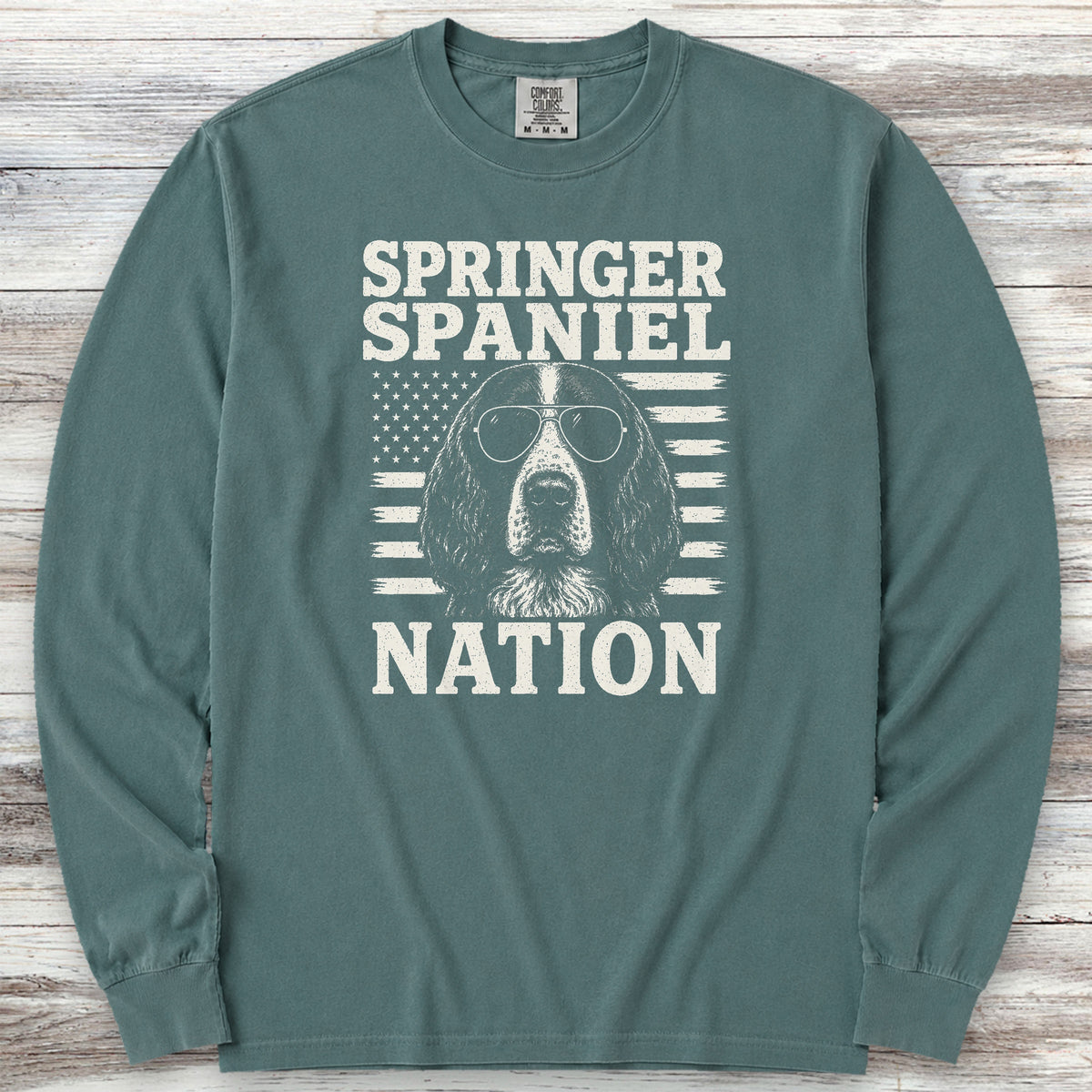 English Springer Spaniel Nation Long Sleeve Tee - Blue Spruce