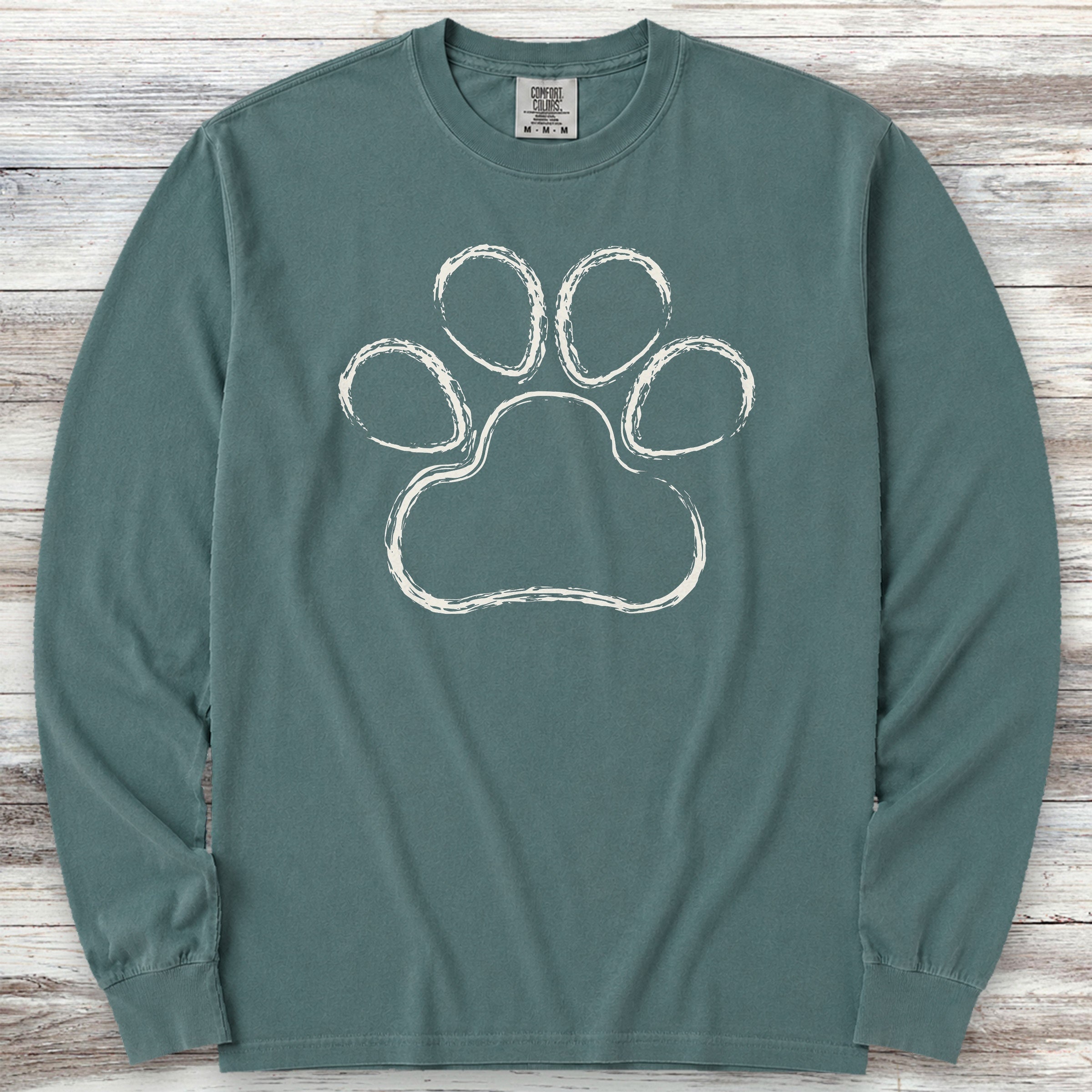Paw Print Sketch Long Sleeve Tee - Blue Spruce
