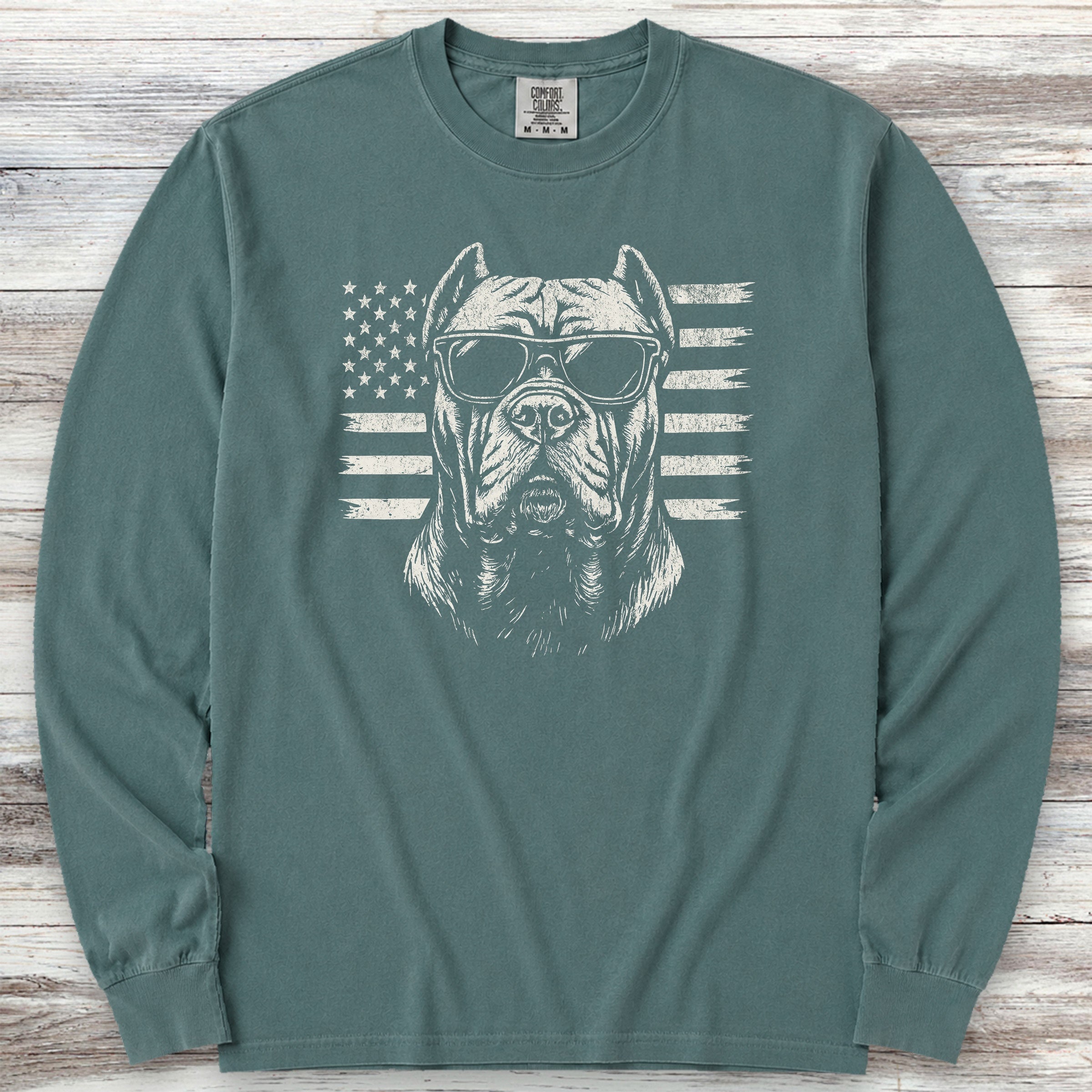 Cane Corso Flag Long Sleeve Tee - Blue Spruce
