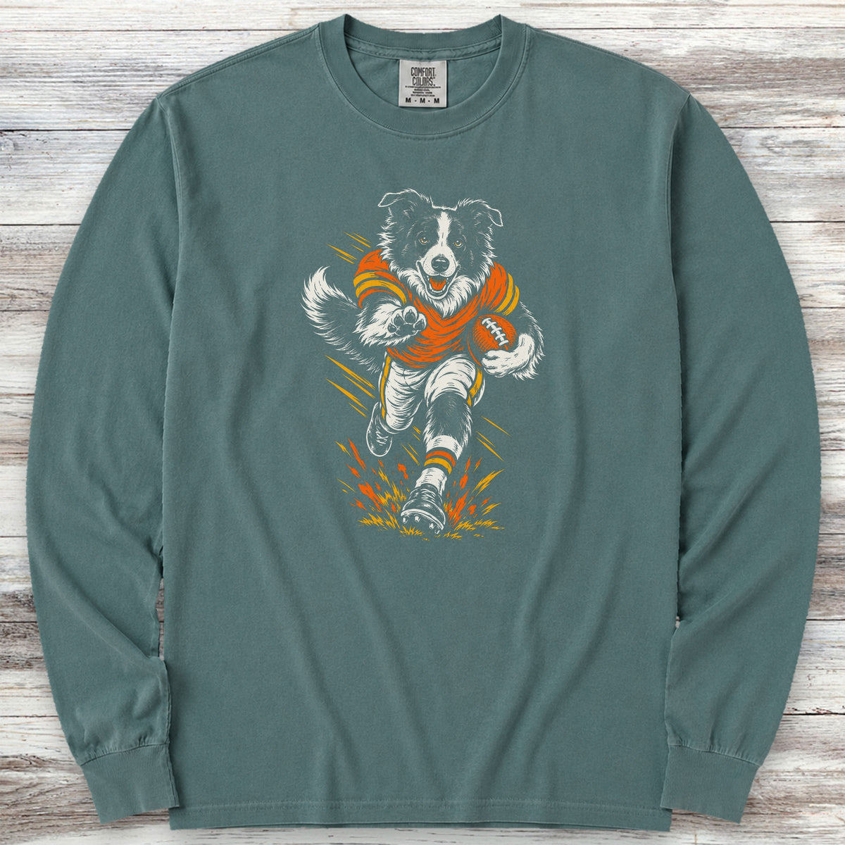 Border Collie Football Long Sleeve Tee - Blue Spruce