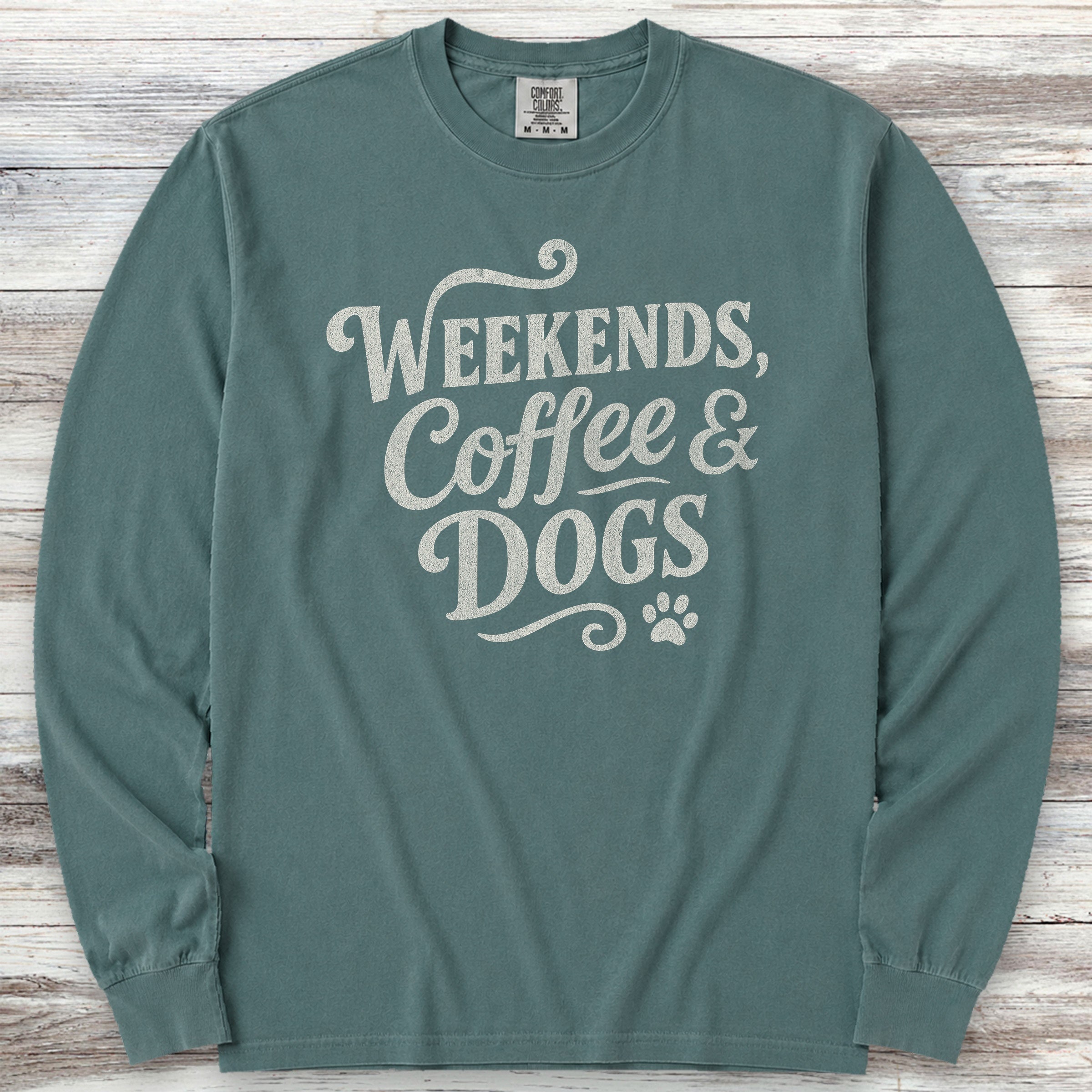 Weekends Coffee Dogs Long Sleeve Tee - Blue Spruce