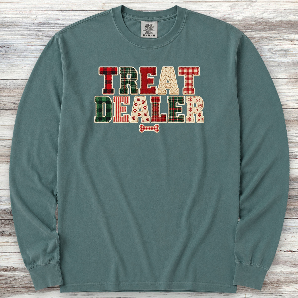 Treat Dealer Holiday Faux Patchwork Long Sleeve Tee - Blue Spruce