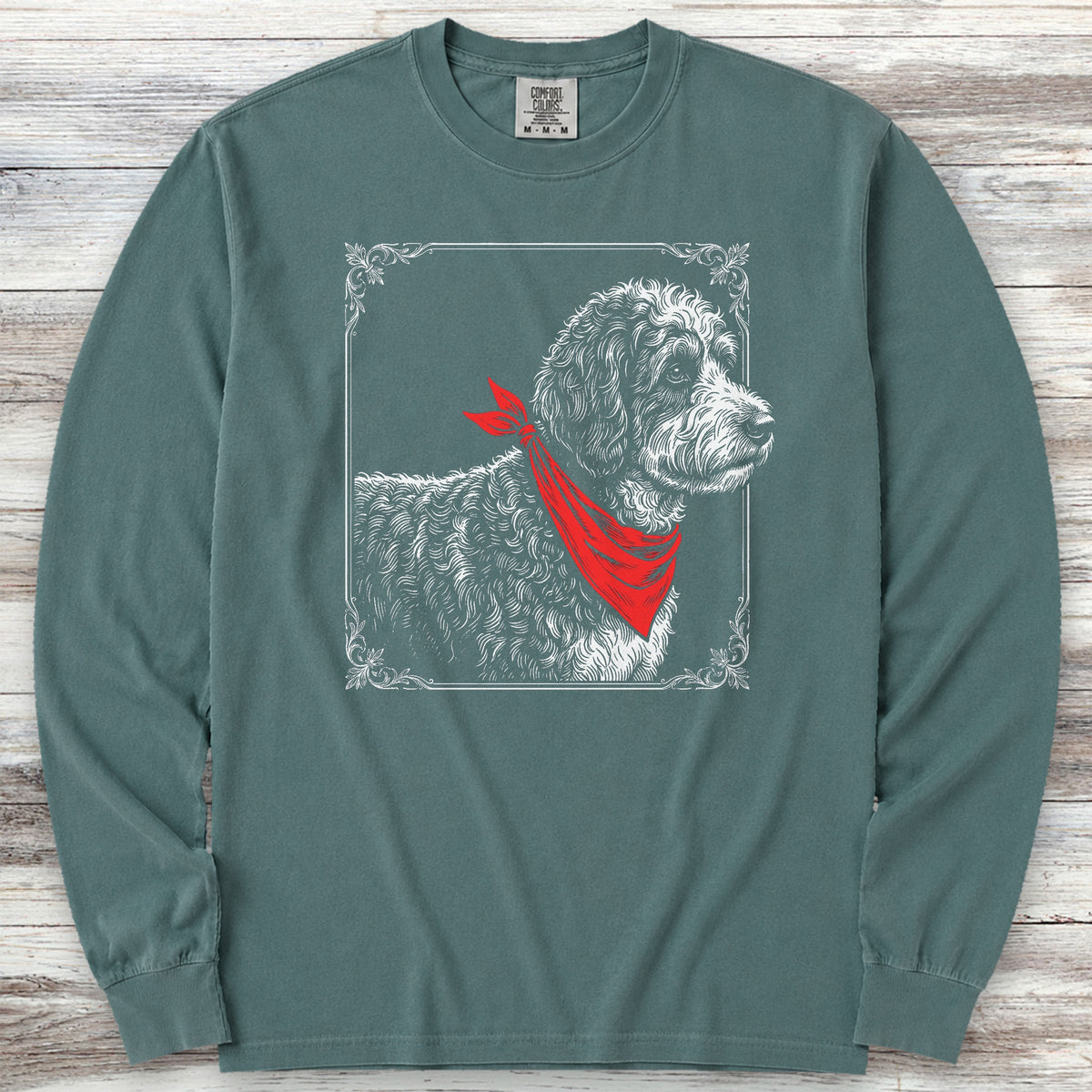 Bernedoodle Etching Long Sleeve Tee - Blue Spruce