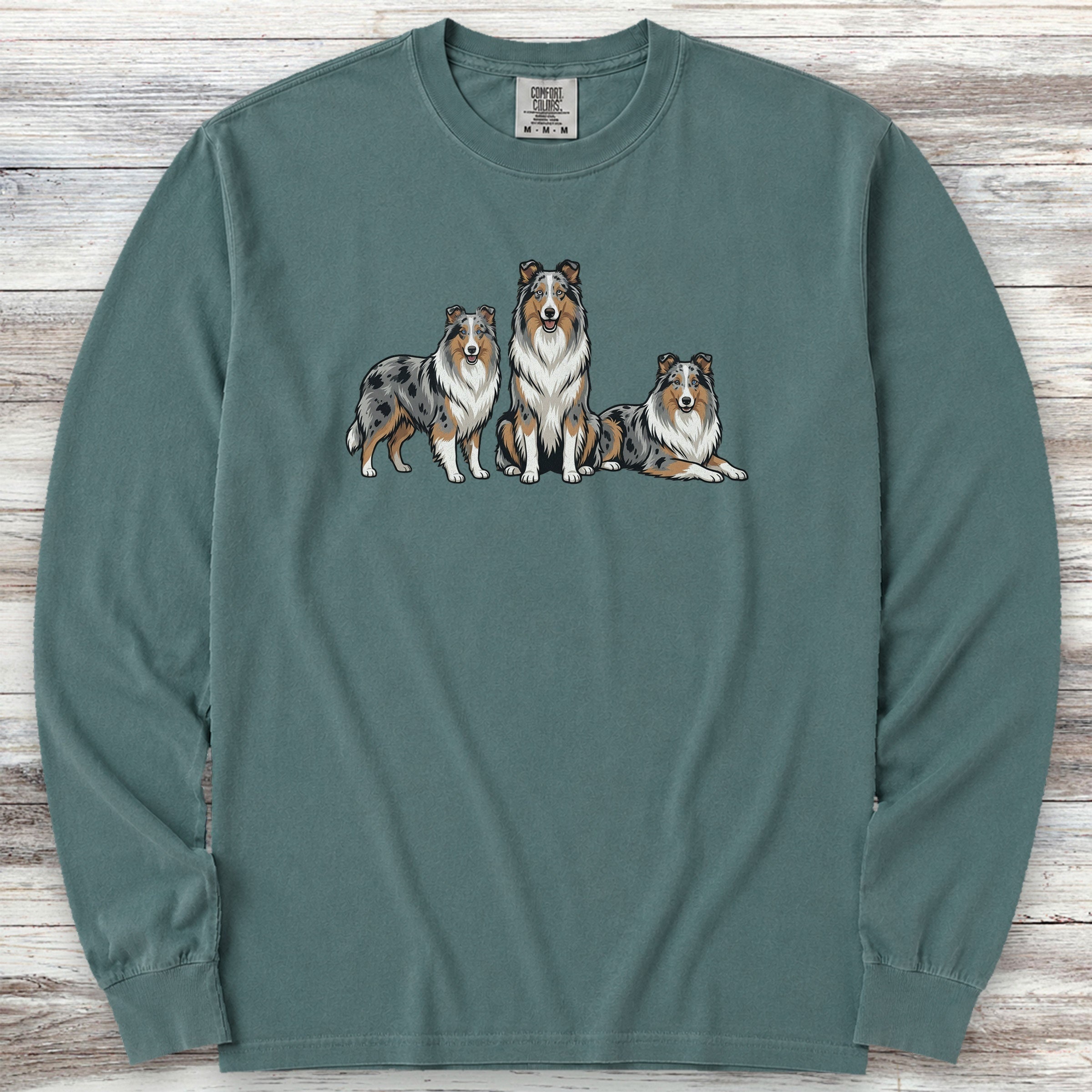 Australian Shepherd Blue Merle Trio Long Sleeve Tee - Blue Spruce