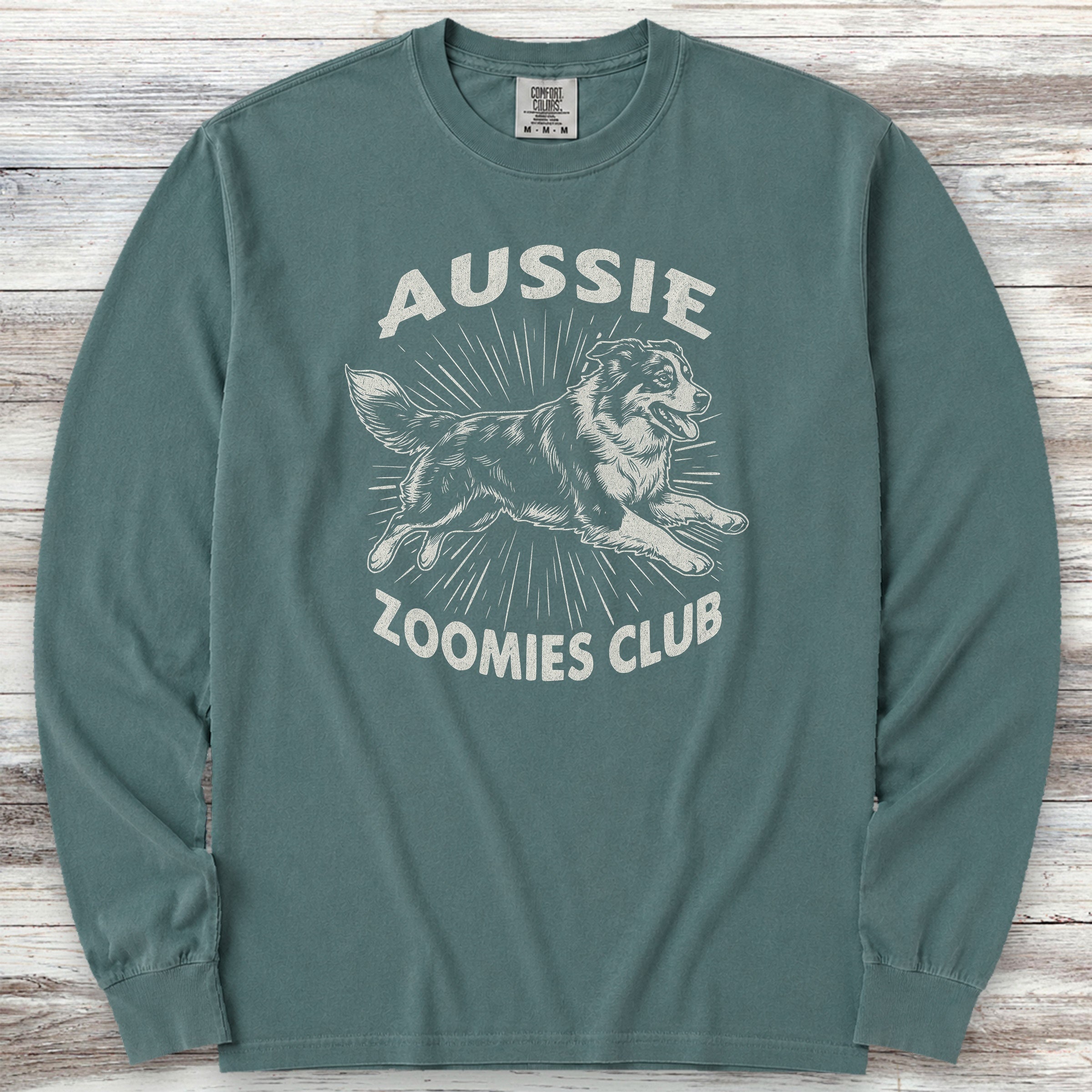 Australian Shepherd Zoomies Long Sleeve Tee - Blue Spruce