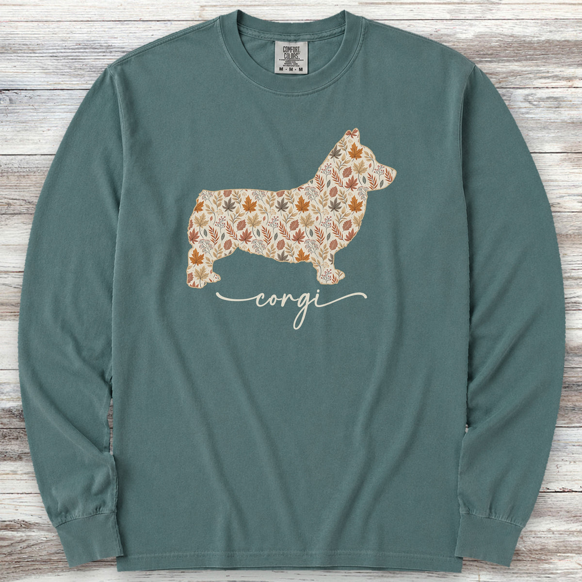 Corgi Fall Long Sleeve Tee - Blue Spruce